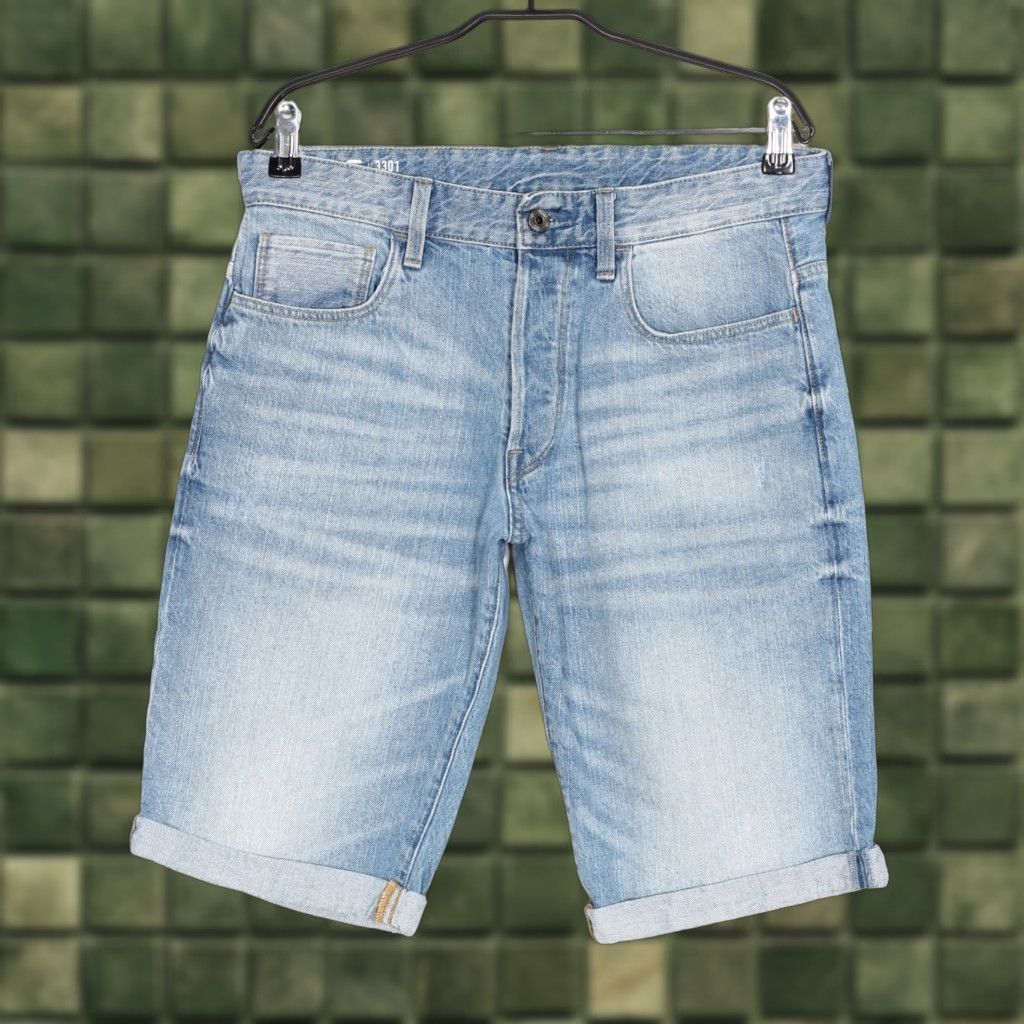 G-Star VINTAGE G-Star 3301 Jeans Denim Shorts Men SIZE 31 Bermuda Regular Blue Denim Casual Spring Summer Mens Size US 31 - 1 Thumbnail