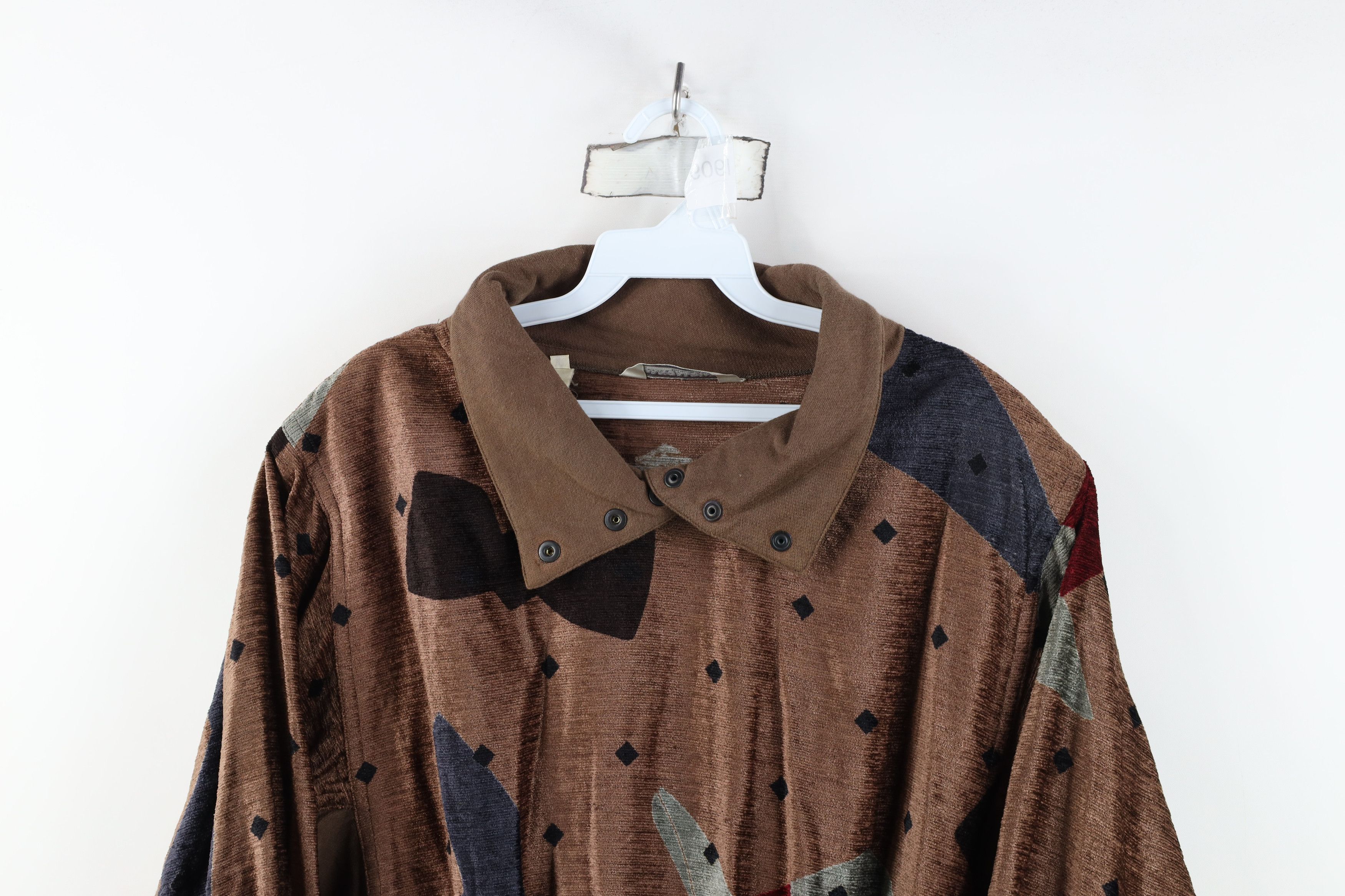 Vintage Vintage 80s Mid Mod Geometric Silk Collared Pullover Sweater Size L / US 10 / IT 46 - 2 Thumbnail