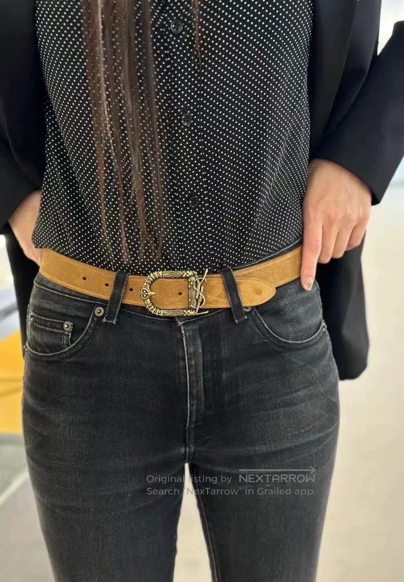 Saint Laurent Paris Saint Laurent Paris size 90 Golden Embossed Logo Belt Size ONE SIZE - 9 Thumbnail