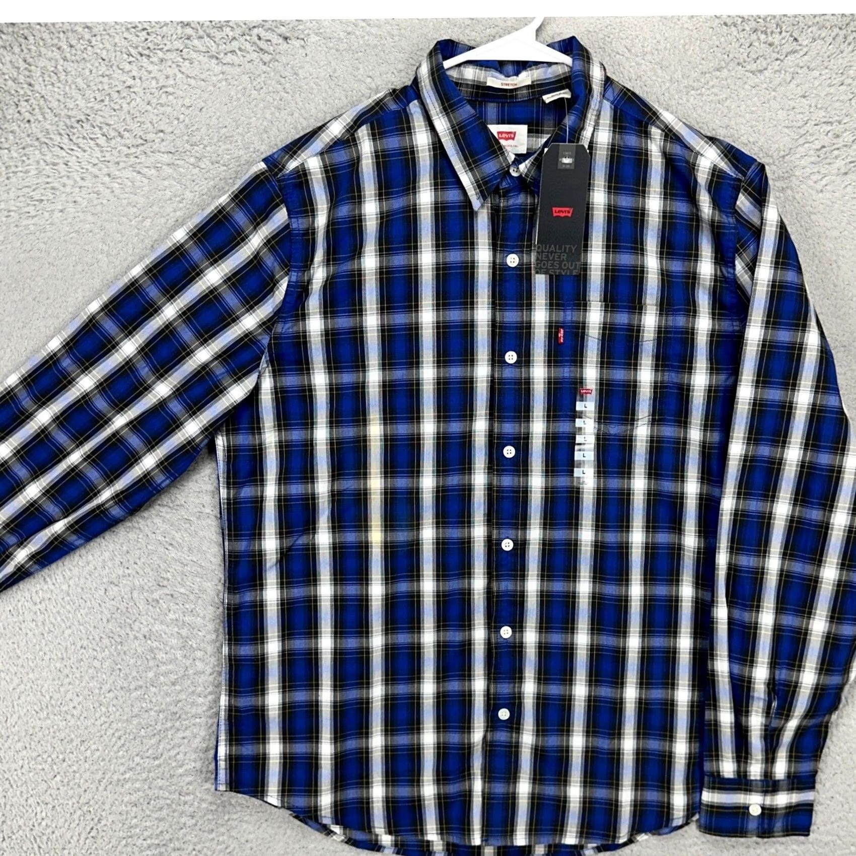 Levi's Levi's Button-Up Shirt Mens Large Blue Black Plaid Long Sleeve Stretch NEW Size US L / EU 52-54 / 3 - 2 Thumbnail