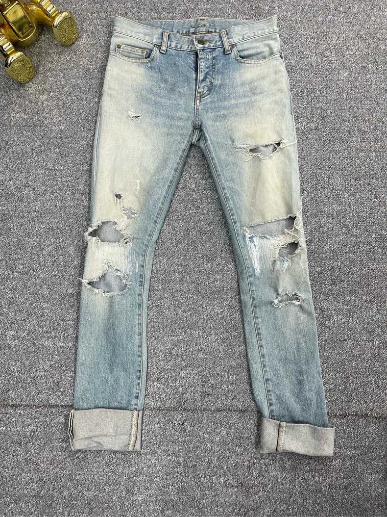 Saint Laurent Paris Saint Laurent Distressed Blue Denim Jeans-dmc Size US 28 / EU 44 - 1 Thumbnail