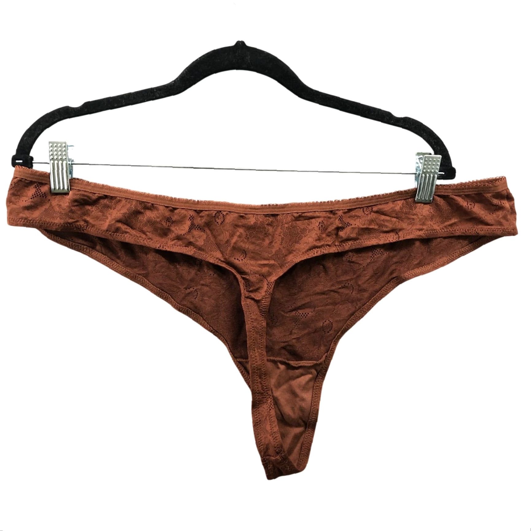 Vintage NWT Adore Me Thong Panties Womens 3X Brown Lace Size 40" / US 18 - 2 Thumbnail