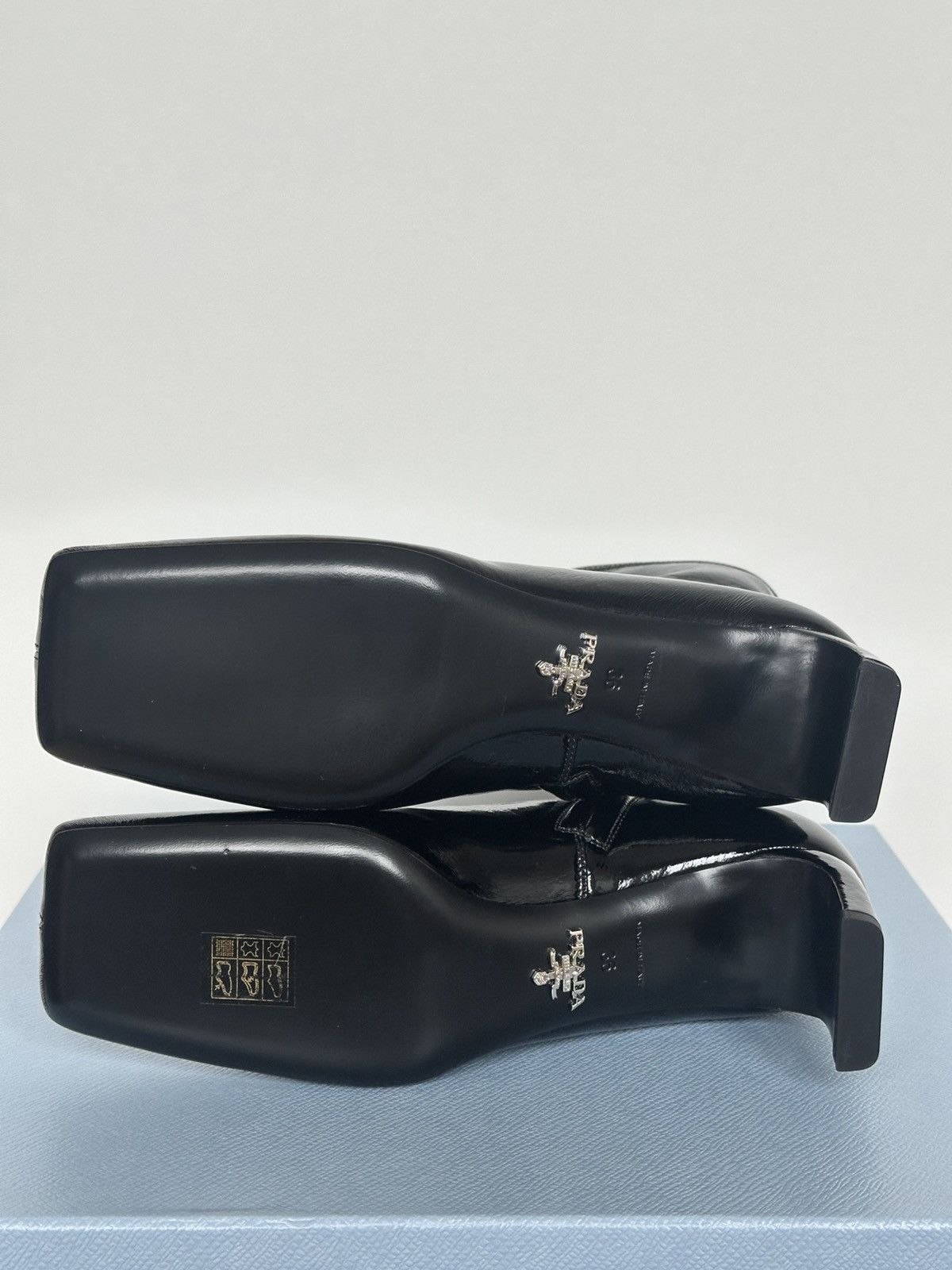 Designer × Prada NEW PRADA Patent Naplak Tech Square Toe Ankle Boots Size US 6 / IT 36 - 8 Thumbnail