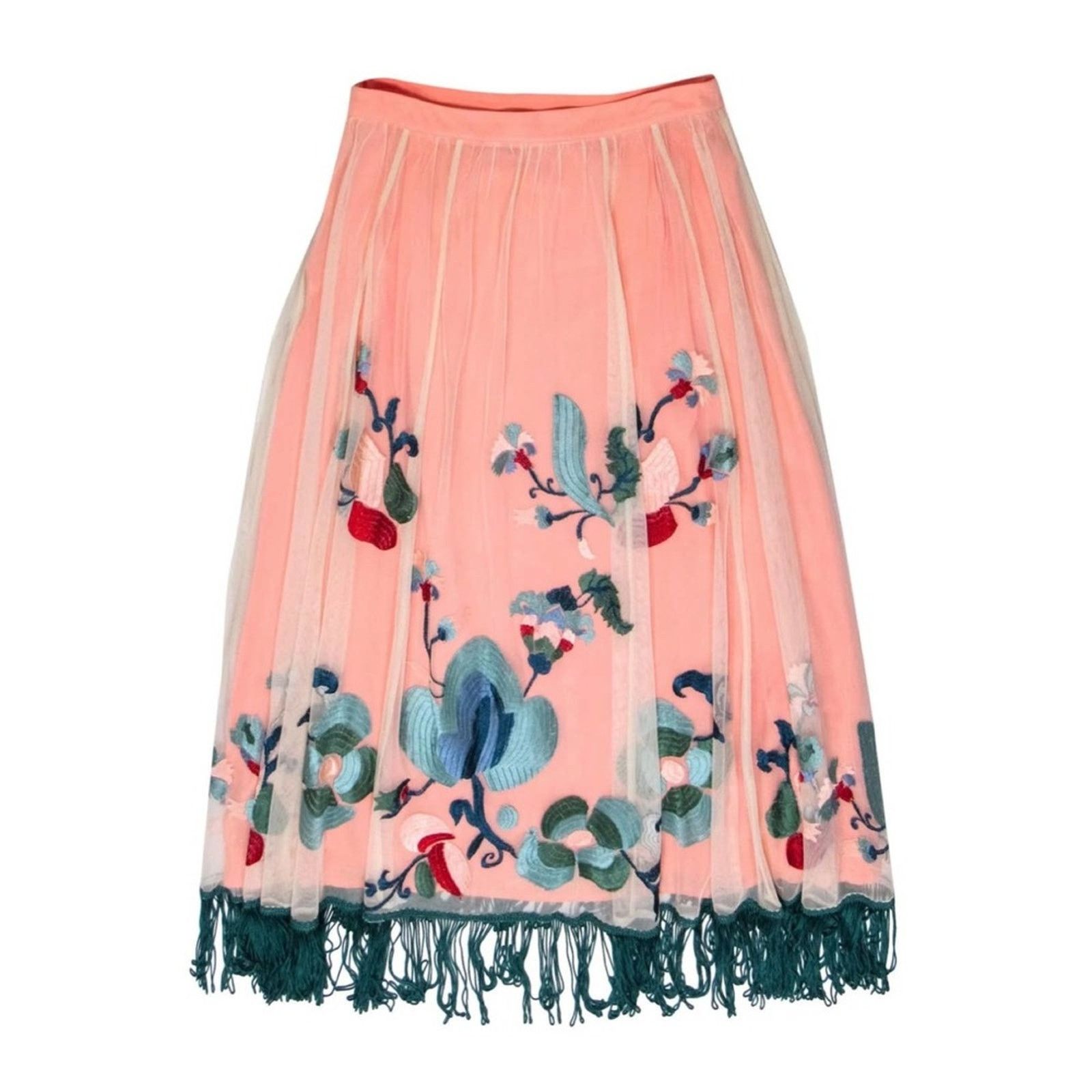 Anthropologie Anthropologie Peach Embroidered Tulle Maxi Skirt size 4 Size 27" / US 4 / IT 40 - 1 Thumbnail