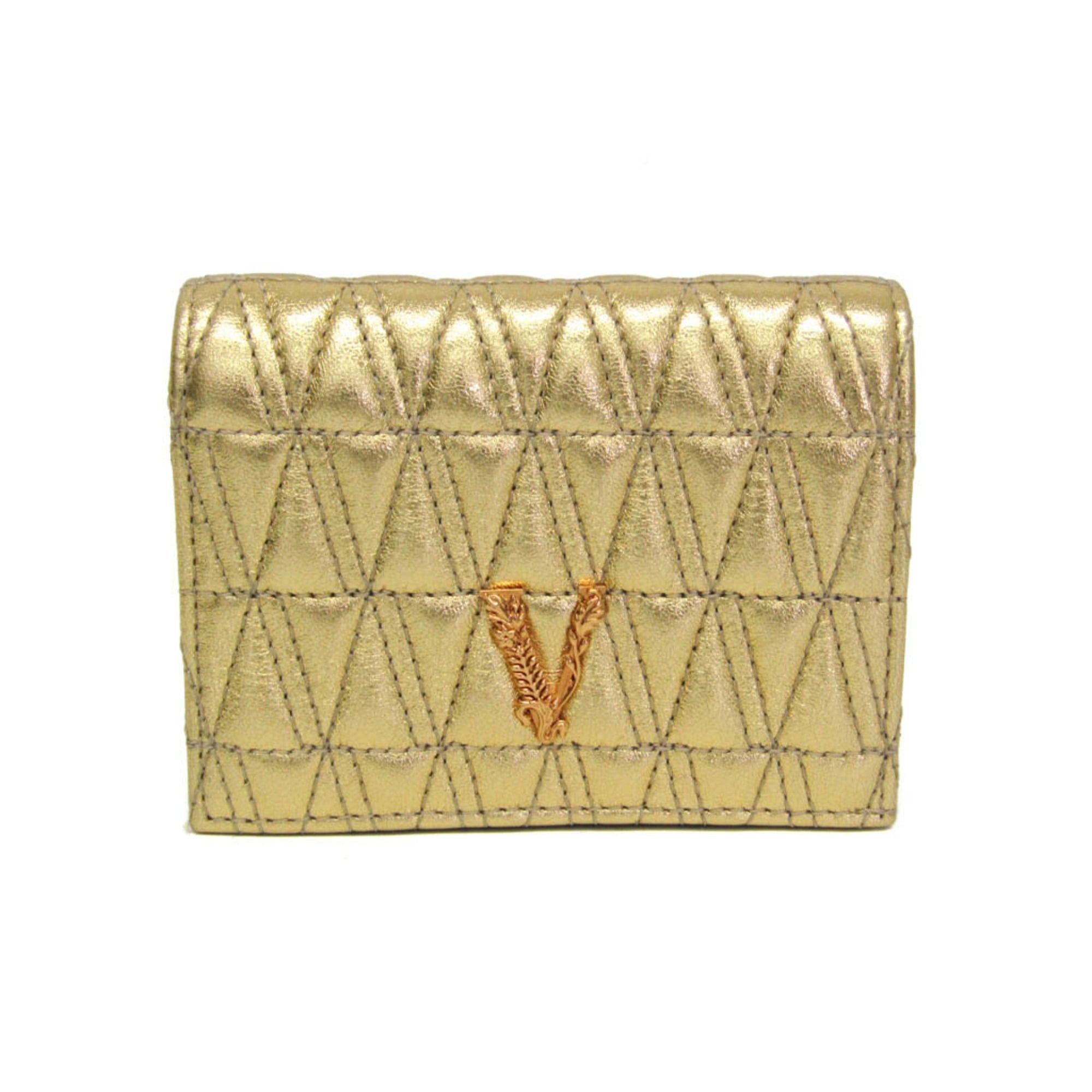 Versace Versace Visetos Quilted Leather Compact Wallet Women's Leather Wallet (bi-fold) Gold,Black Size ONE SIZE - 1 Thumbnail