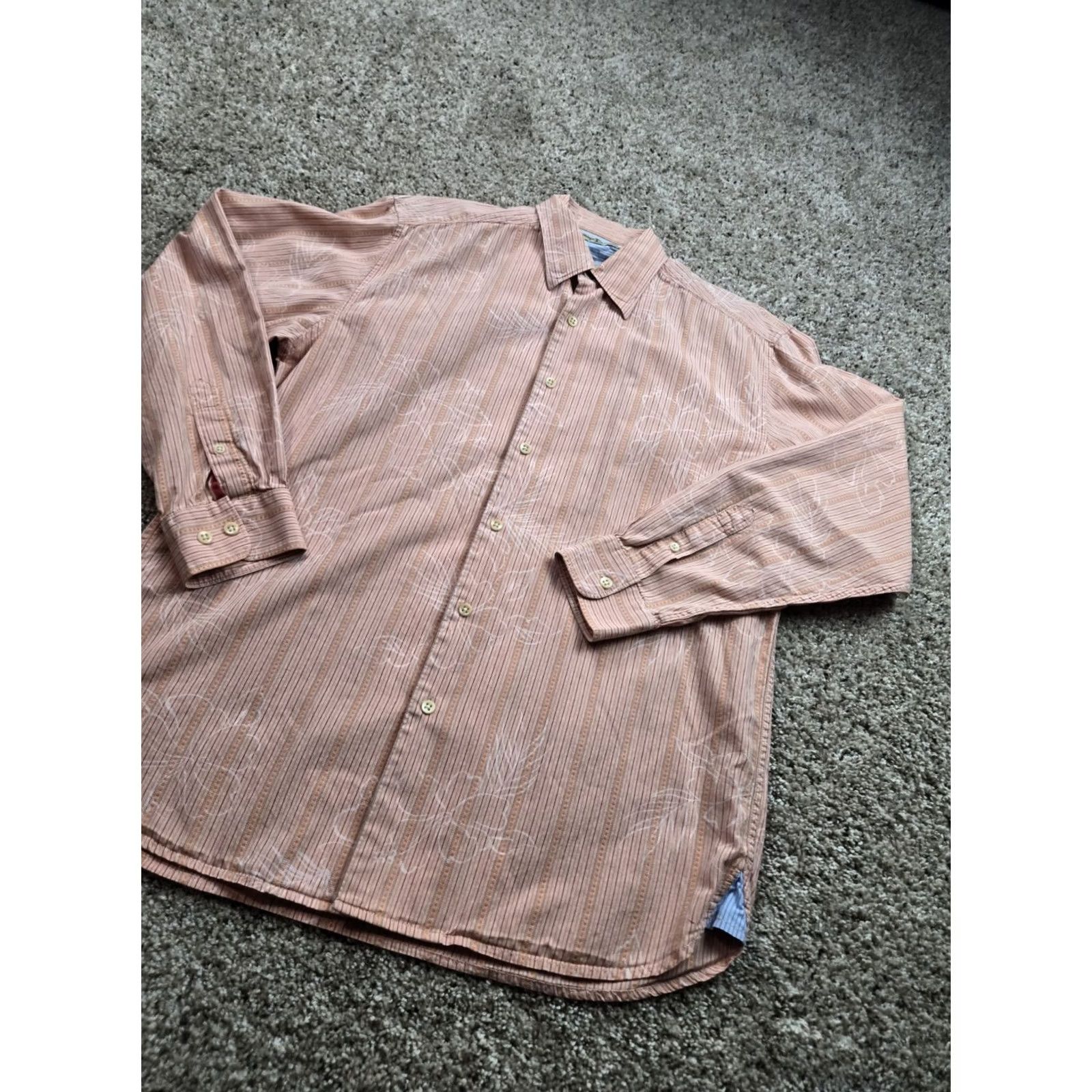 Tommy Bahama Tommy Bahama Shirt Medium Orange Striped Floral Long Sleeve Cotton Button Up Shirt Mens Size US M / EU 48-50 / 2 - 2 Thumbnail