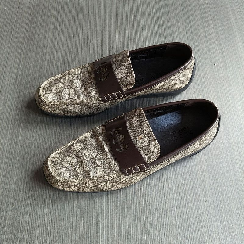 Gucci Beige Brown GG Canvas Moccasin Driver -