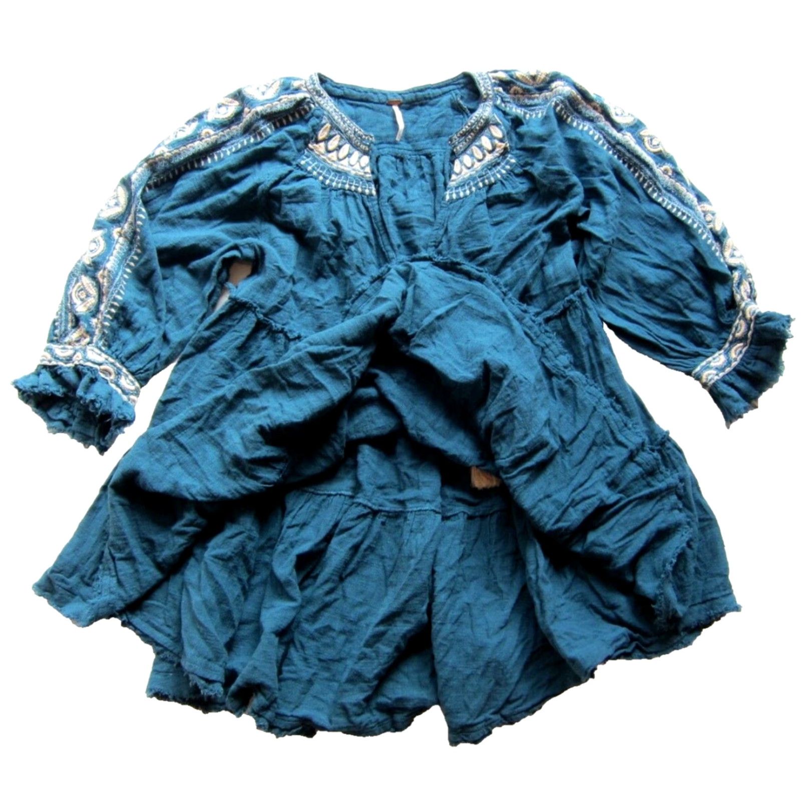 Free People Free People Green Cotton Gauze Embroidered 3/4 Sleeve Smock Tunic Dress M Size M / US 6-8 / IT 42-44 - 4 Thumbnail
