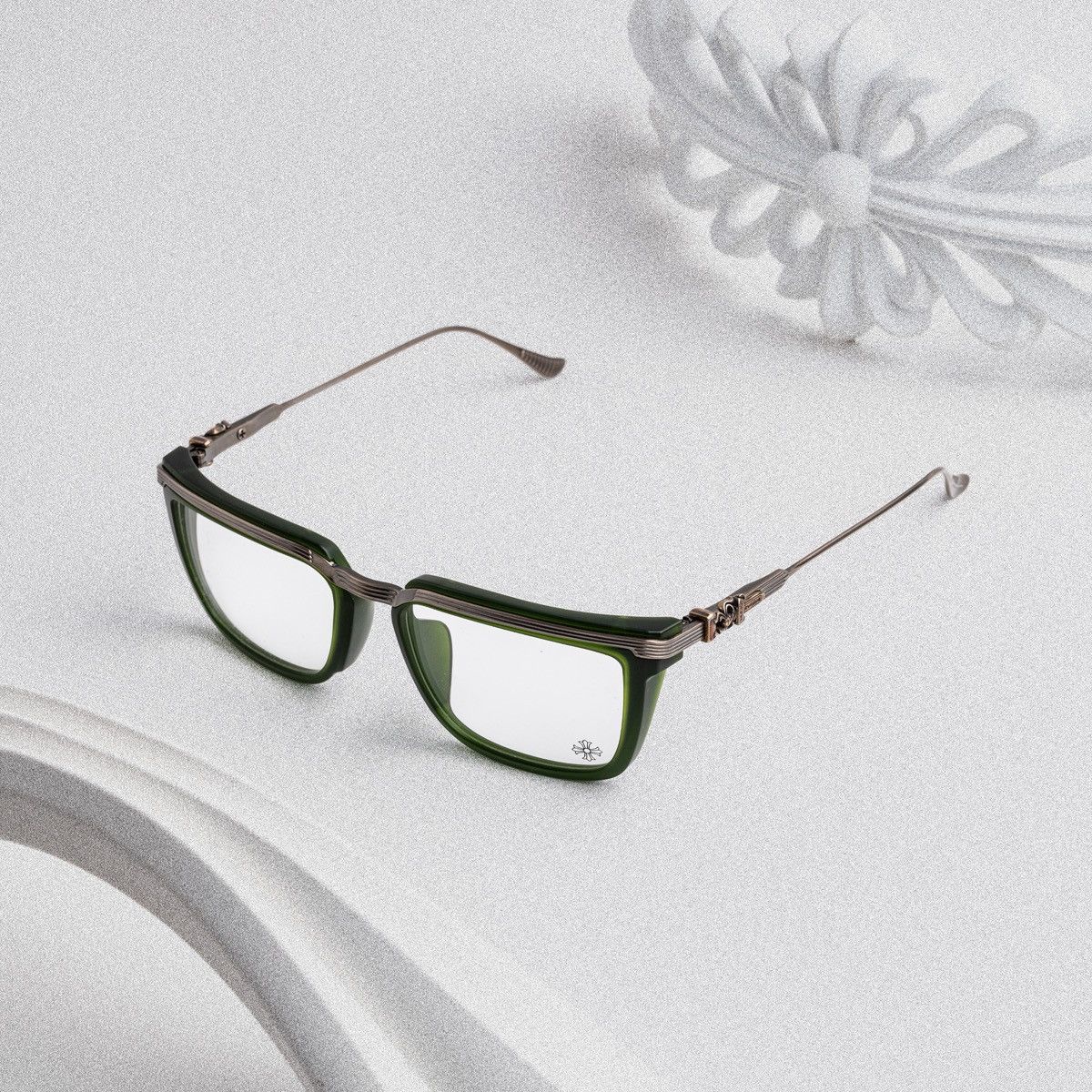 Chrome Hearts CHROME HEARTS TRYDIXAGAIN DARK OLIVE/ANTIQUE SILVER GLASSES Size ONE SIZE - 2 Thumbnail