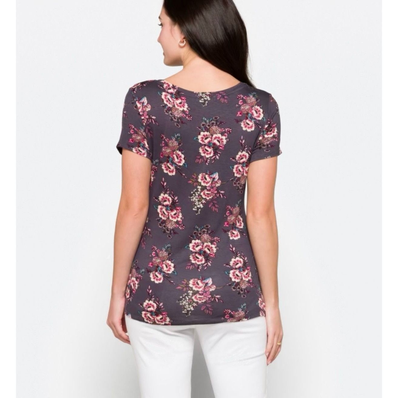 Other Floral Knot Front Tee Short Sleeve Gray Top By Nine Britton Size S / US 4 / IT 40 - 2 Thumbnail