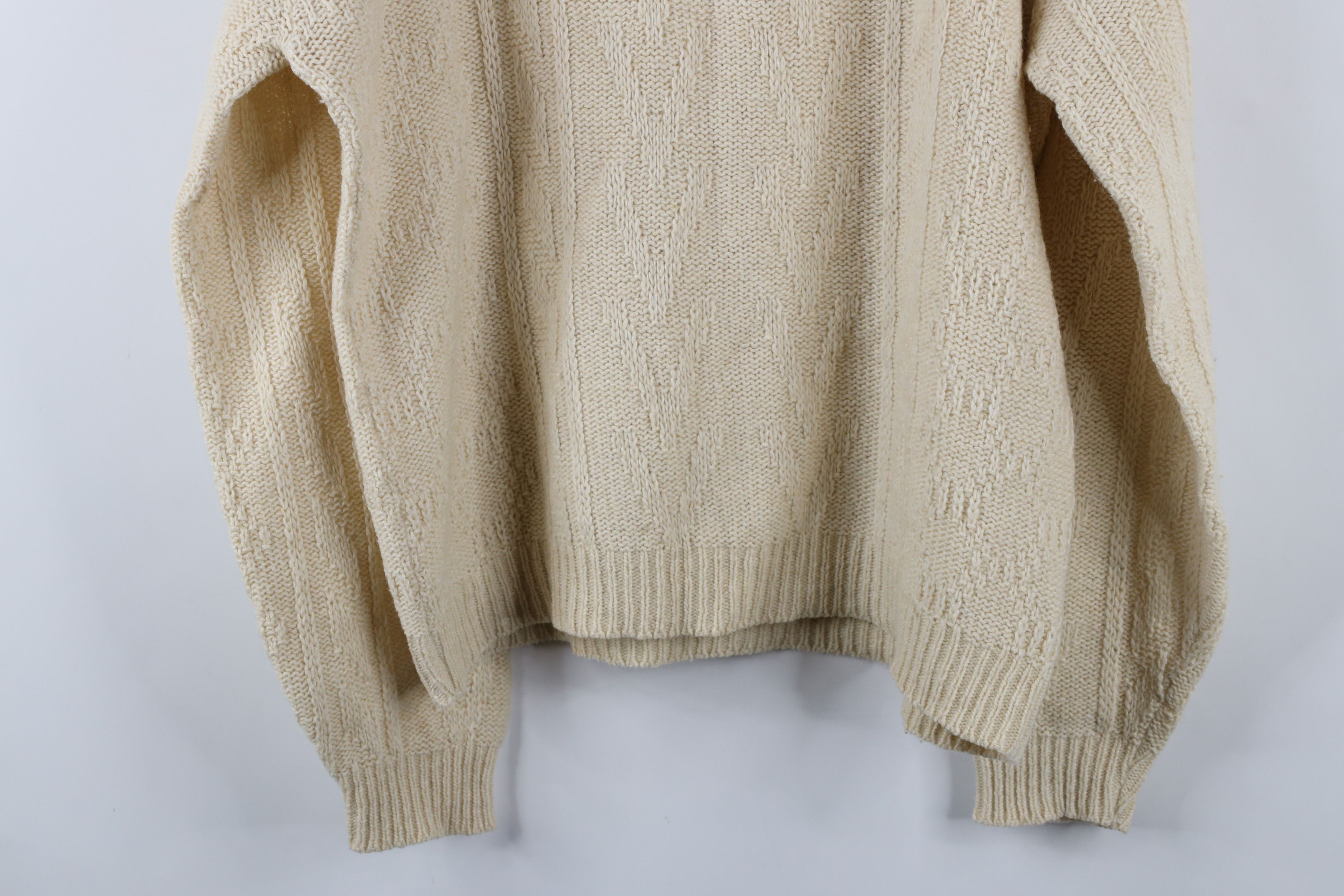 Vintage Vintage 70s Streetwear Crochet Knit Mock Neck Sweater Beige Size US L / EU 52-54 / 3 - 8 Thumbnail