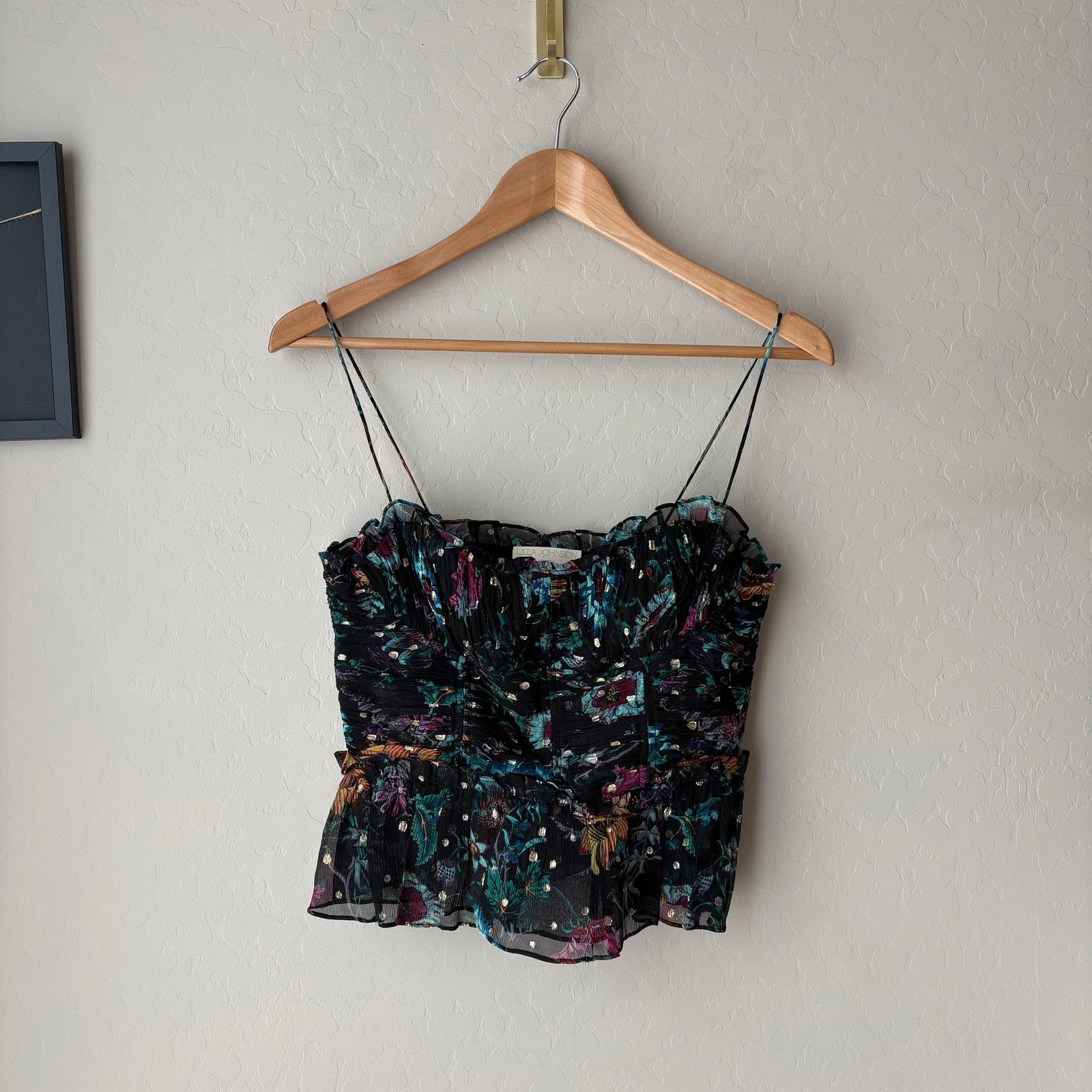 Ulla Johnson Ulla Johnson Amabel Silk Floral Ruched Crop Top Black Size 0 Size S / US 4 / IT 40 - 2 Thumbnail