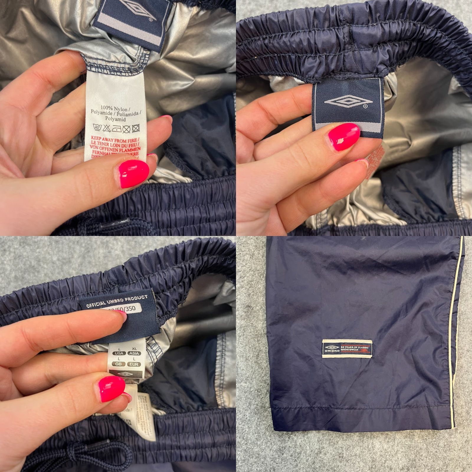 Umbro VINTAGE Umbro Track Pants Windbreaker Large Blue Diamond Logo 90s Retro Mens Trousers Blue 90s Mens Size US 33 - 8 Thumbnail