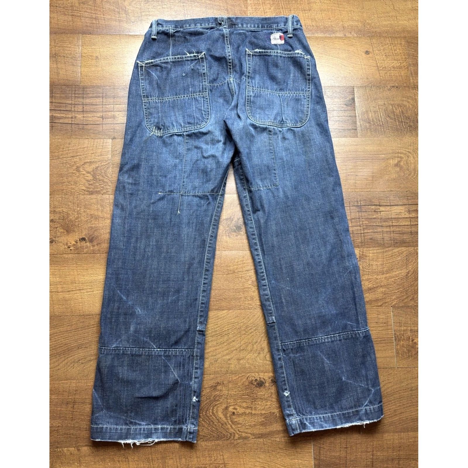 Prps PRPS Jeans Mens Japanese Denim Double Knee Distressed Painters Jeans 36x32 Blue Slim Straight Mens Size US 36 / EU 52 - 3 Thumbnail