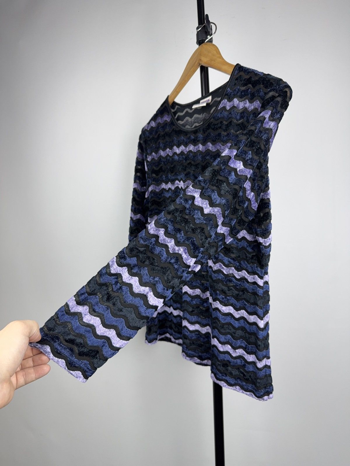 Japanese Brand Avant Garde 90s Y2K Mesh Wave Longsleeve Purple Grunge Top Size M / US 6-8 / IT 42-44 - 6 Thumbnail