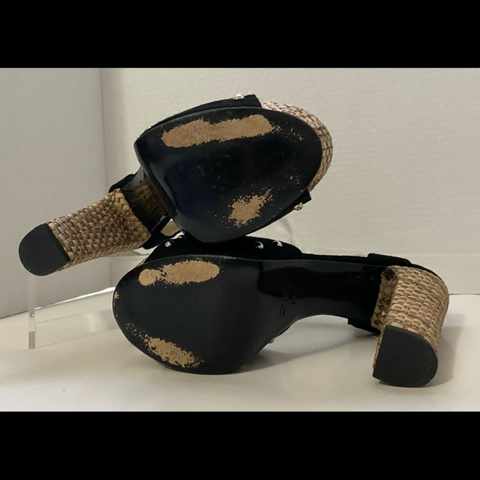 & Other Stories Gianni Ferrante black suede T-strap w/ straw heel platform . Size US 10 / IT 40 - 4 Thumbnail