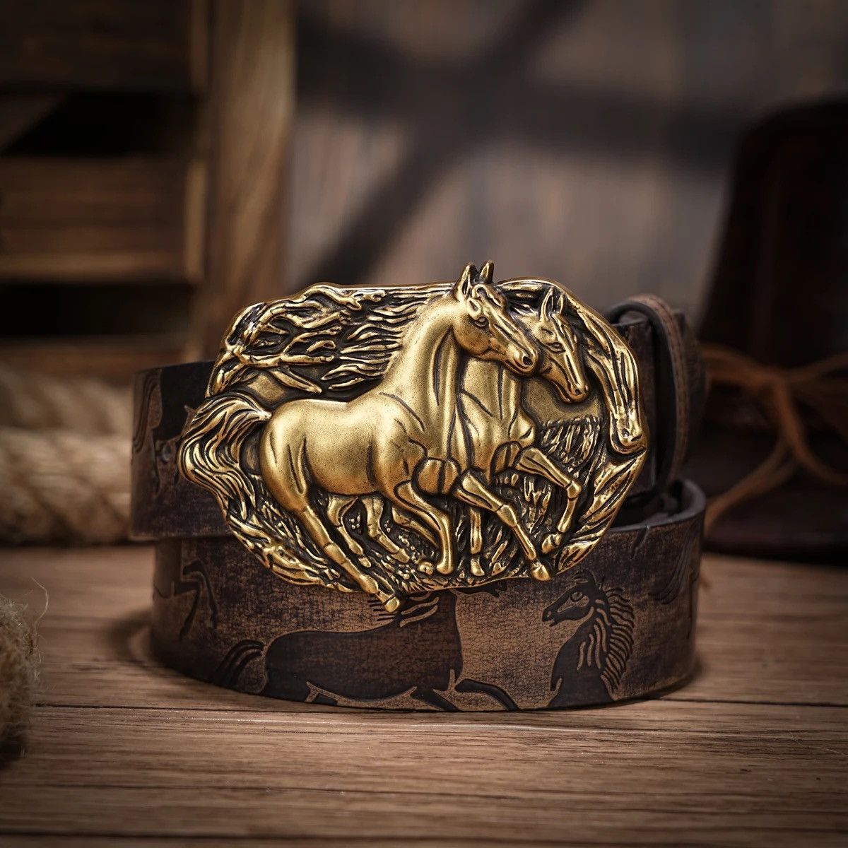 Japanese Brand × Leather Brown Double Horses Buck Belt Size ONE SIZE - 1 Thumbnail