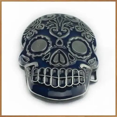 Other blue enameled skull head belt buckle ( no belt ) Size ONE SIZE - 3 Thumbnail