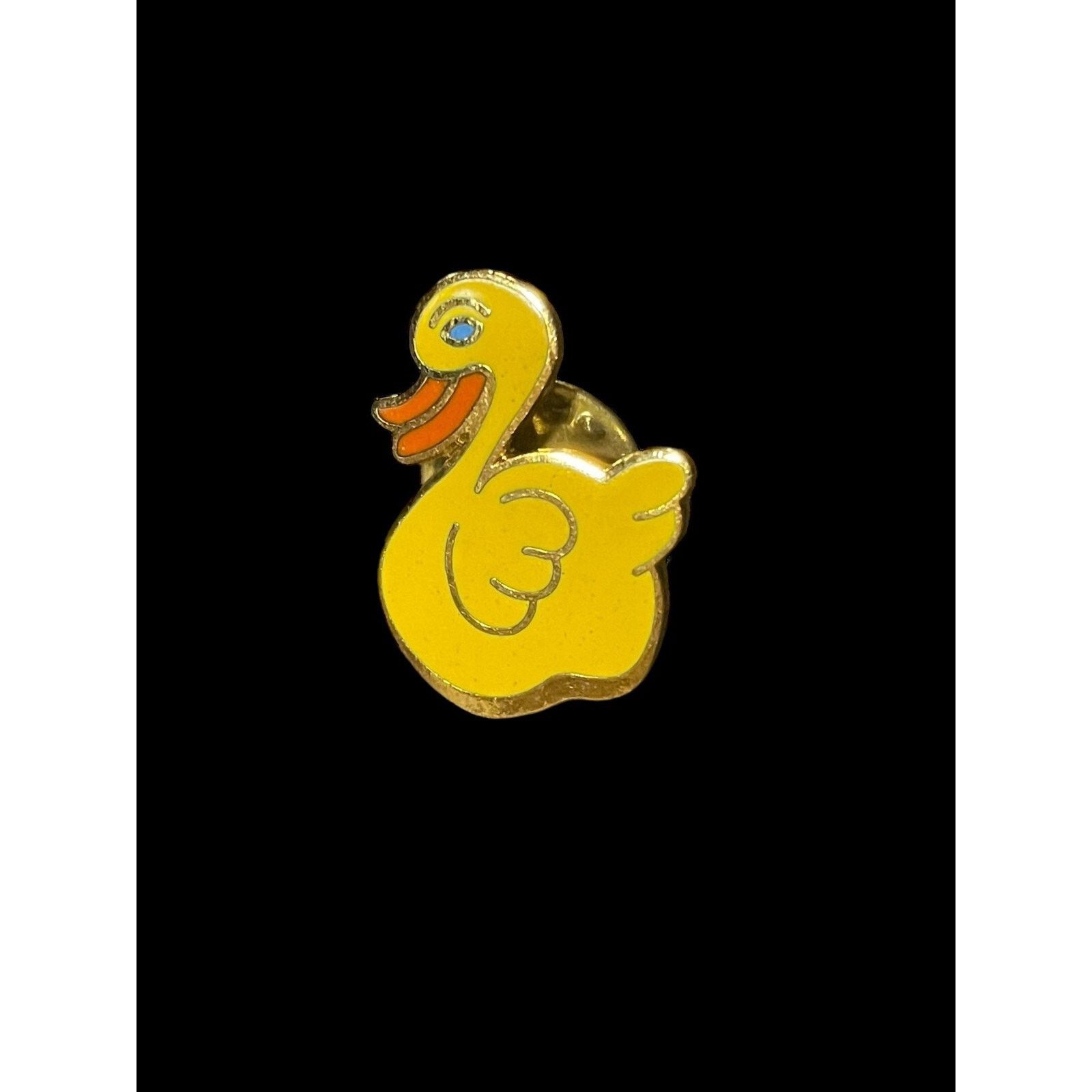 Jewelry × Vintage Vintage Gold Tone Blue Eye Yellow Duck Cute Lapel Pin Size ONE SIZE - 1 Thumbnail