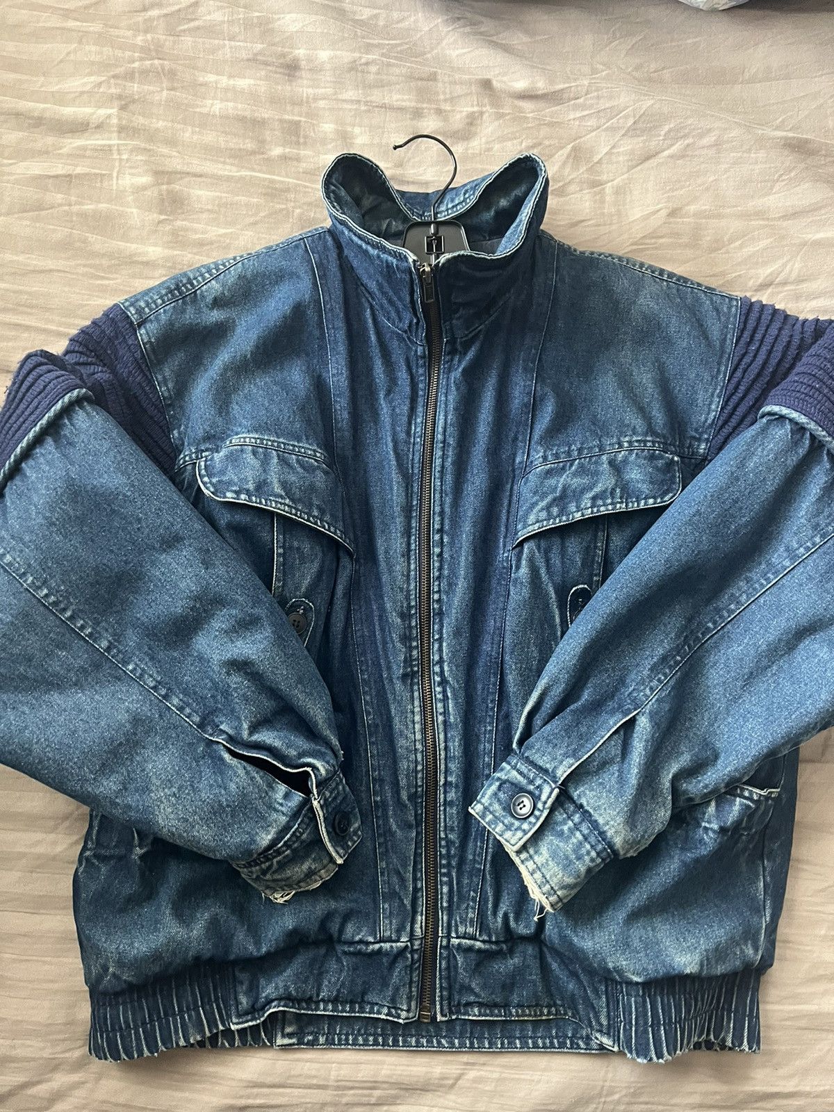 Vintage Vintage Denim Wool Padding Motorcycle Bomber Jacket Size US L / EU 52-54 / 3 - 7 Thumbnail