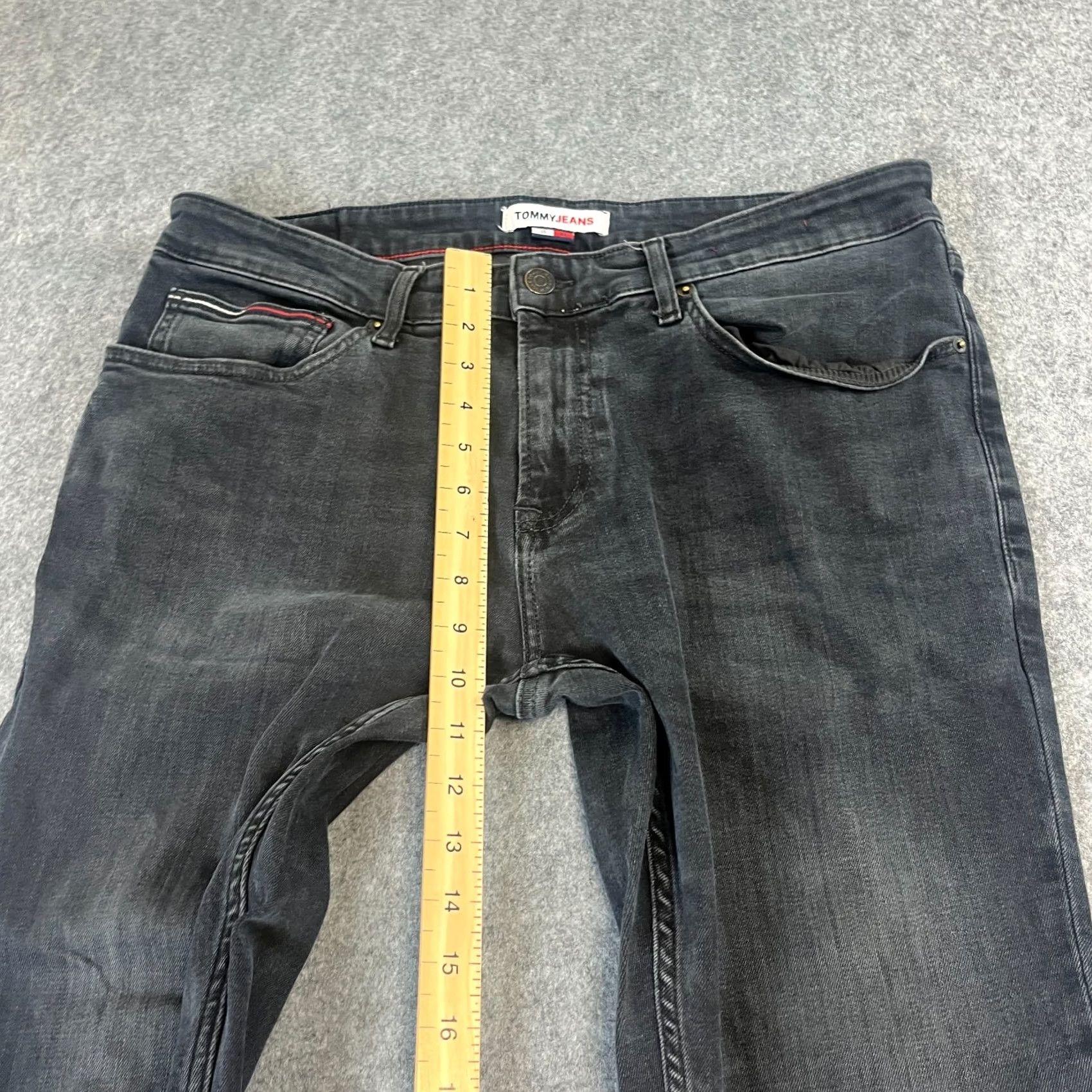 Tommy Hilfiger Tommy Hilfiger Slim Jeans Mens Dark Grey 36 32 Charcoal Wash Stretch Scanton Denim Cotton Elastane 5-Pocket Tapered Zip Fly Size US 36 / EU 52 - 5 Thumbnail