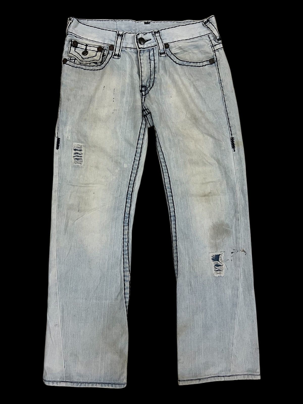 Ed Hardy Y2K True Religion Billy Super T Distressed Baggy Jeans Denim Size US 32 / EU 48 - 3 Thumbnail