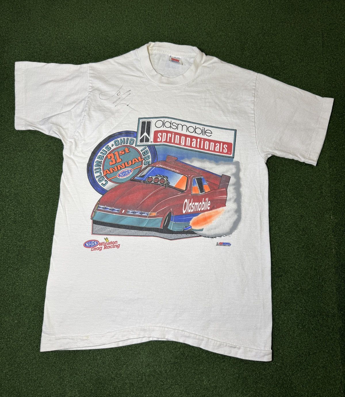Vintage Vtg 90s Oldsmobile NHRA Columbus Ohio Drag Racing T Shirt Size US M / EU 48-50 / 2 - 1 Thumbnail