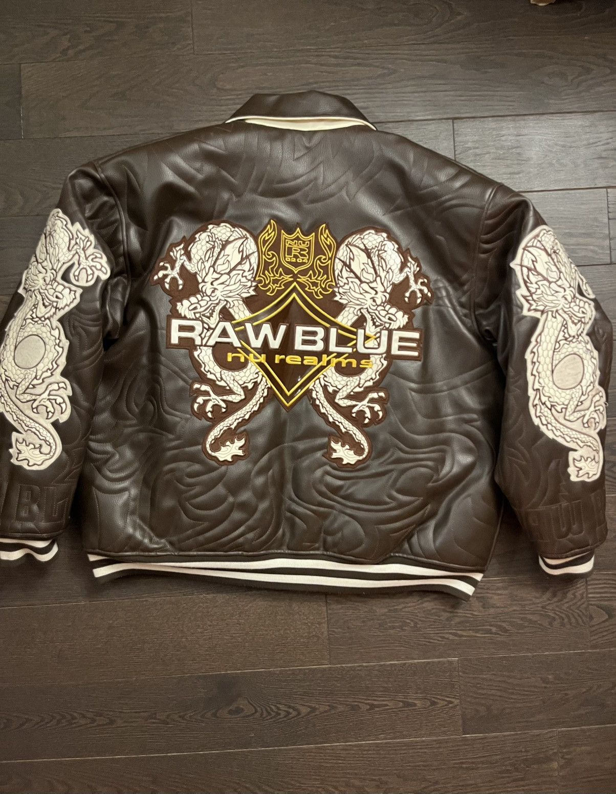 Japanese Brand Raw Blue Nu Realms Leather Bomber Jacket Size US XL / EU 56 / 4 - 7 Thumbnail