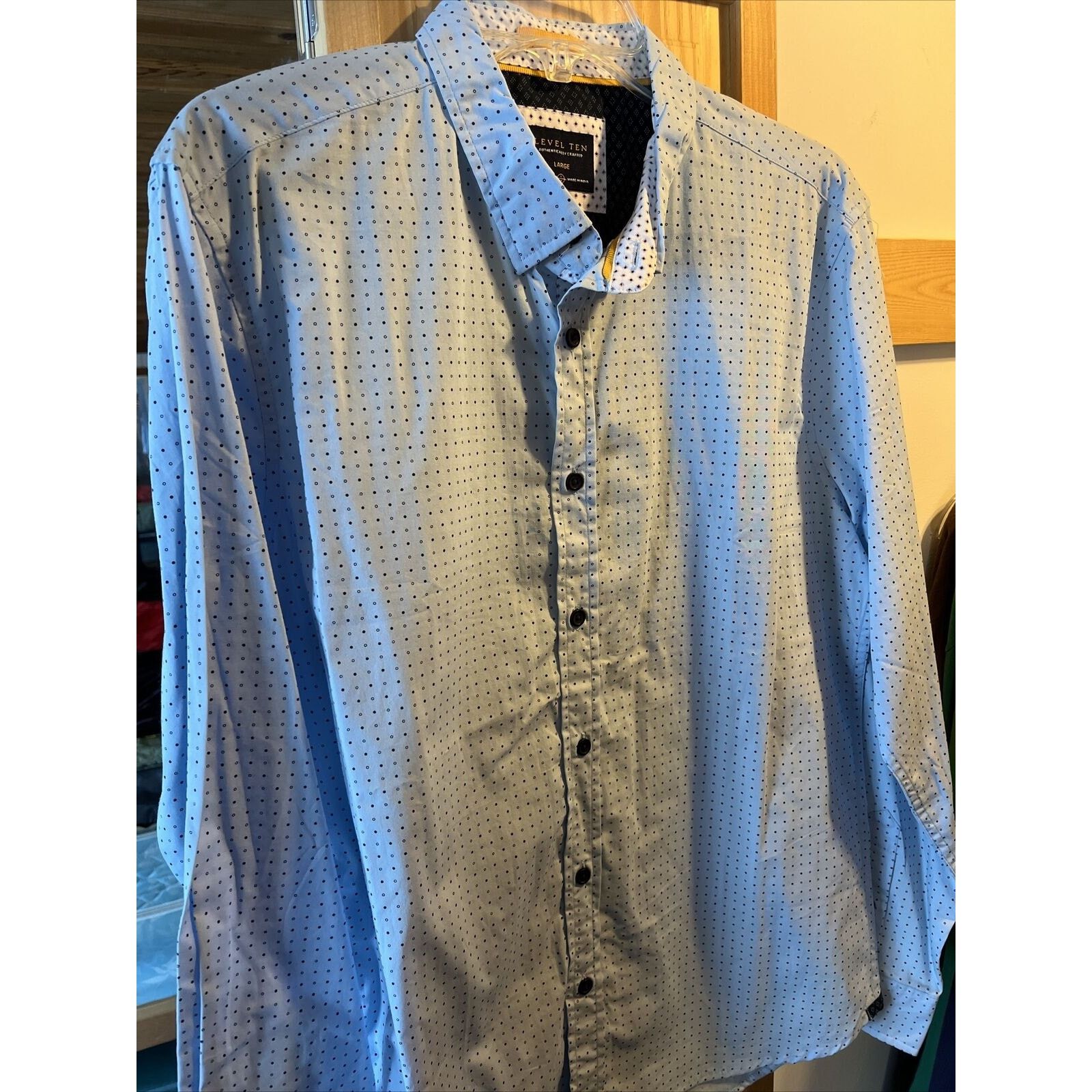 Other Level Ten Men's L Blue Polka Dot Button Down LS Cotton Shirt Size US L / EU 52-54 / 3 - 6 Thumbnail