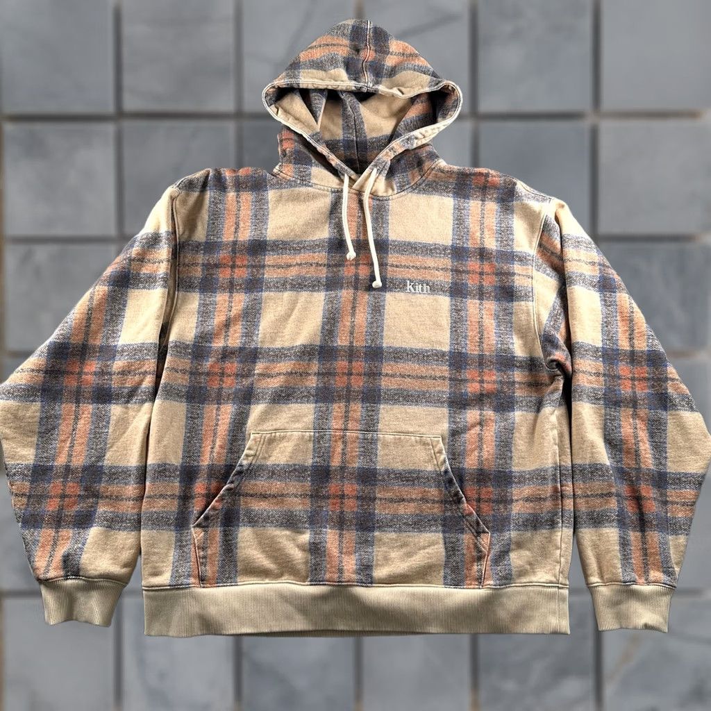 Kith Kith Hoodie Mens L Plaid Pullover Pocket Beige Blue Rust Fleece Lined Relaxed Size US L / EU 52-54 / 3 - 1 Thumbnail