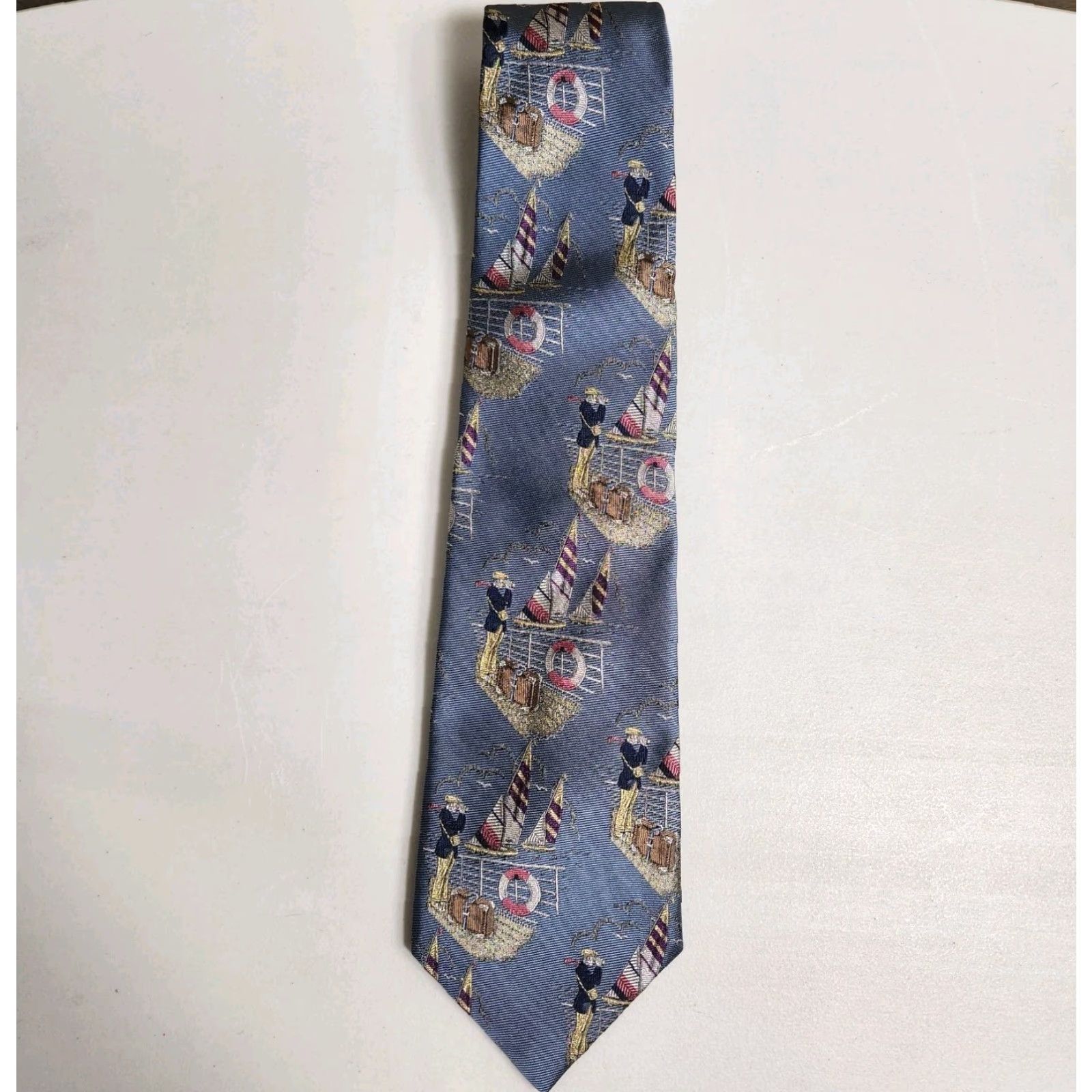 Nautica VINTAGE Nautica Tie Mens 100% Silk Blue Nautical Sailboat Captain Printed Classic 55"-57" Length Classic Width Adjustable Mens Size ONE SIZE - 2 Thumbnail