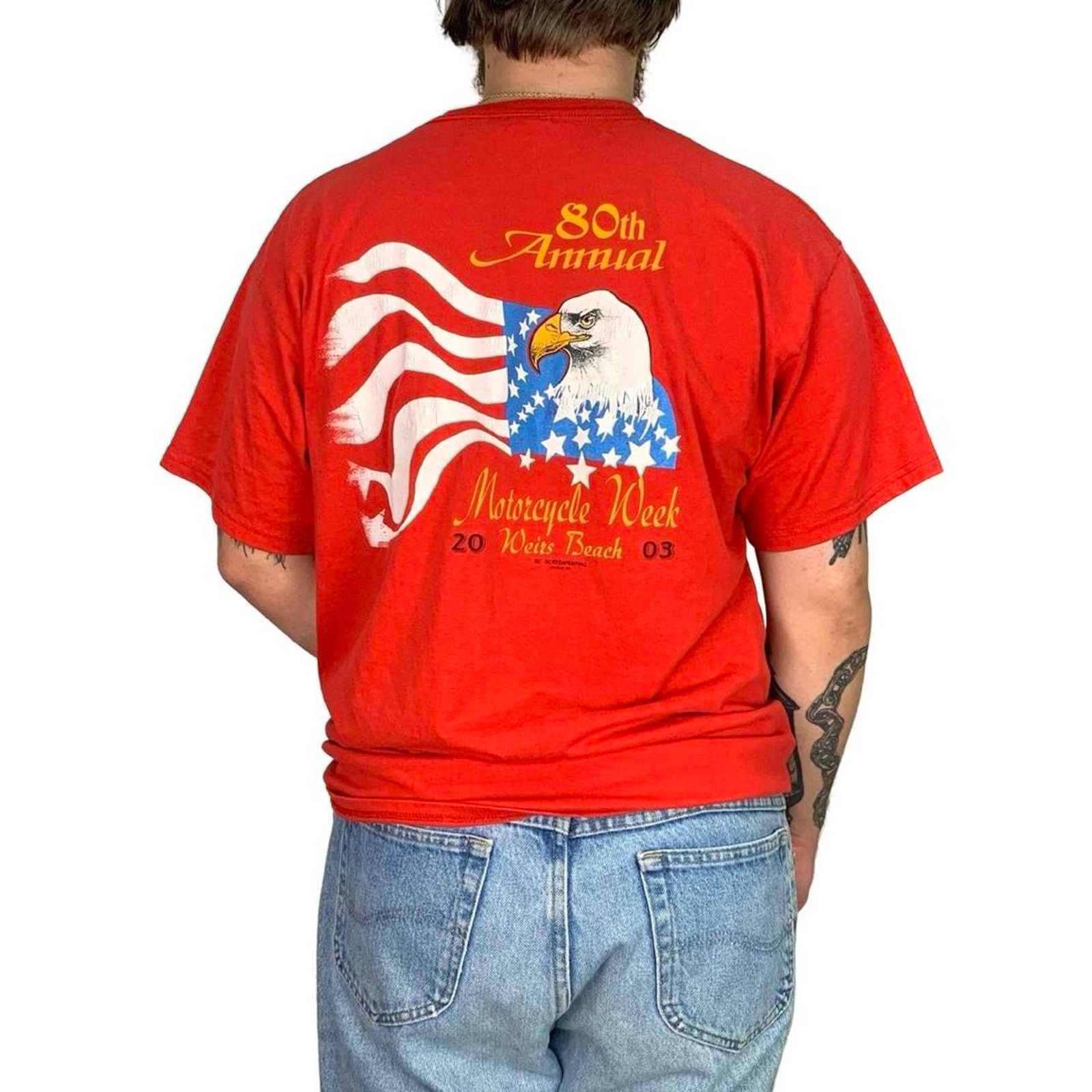 Fruit Of The Loom × Vintage Vintage Patriotic Bike Week T-shirt Size US XL / EU 56 / 4 - 4 Thumbnail
