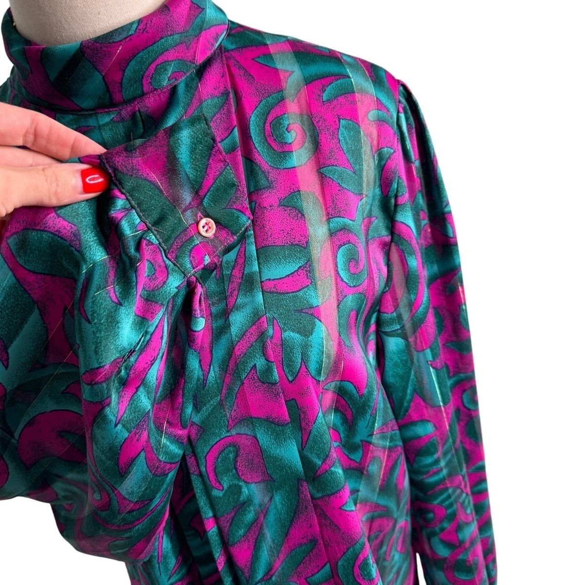 Vintage Vintage Nicola mock neck semi sheer blouse size 12 large L Size L / US 10 / IT 46 - 2 Thumbnail