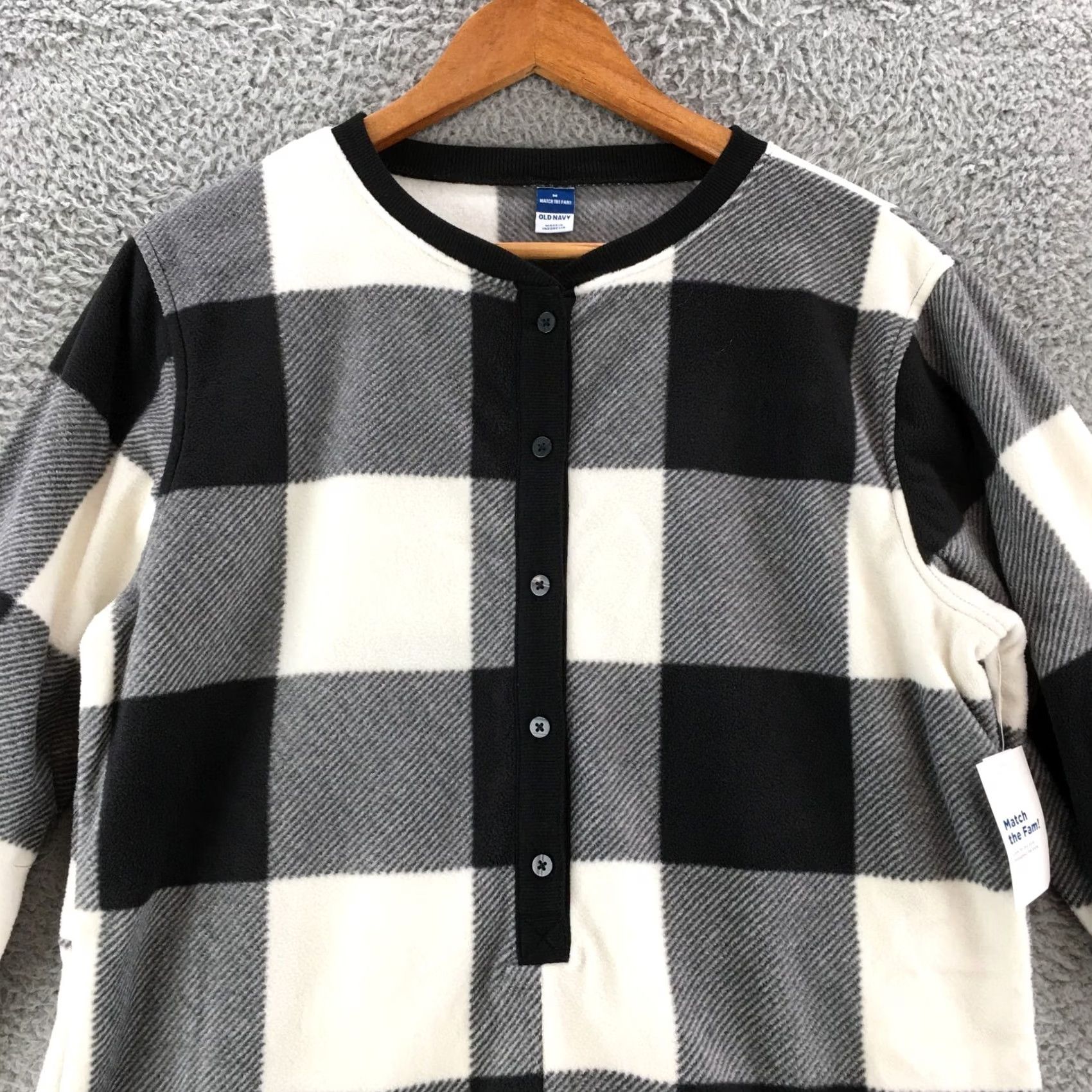 Old Navy Old Navy Fleece Henley Romper Pajama Womens Medium Black Plaid Long Sleeve NWT Size M / US 6-8 / IT 42-44 - 3 Thumbnail