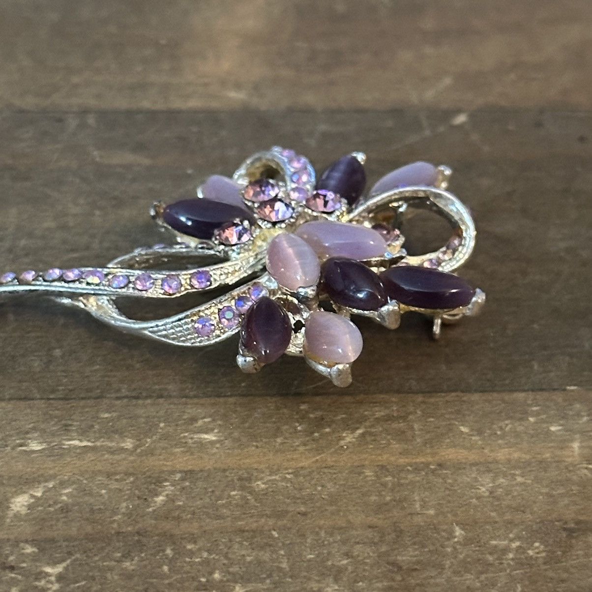 Vintage Vintage purple gemstone floral brooch Size ONE SIZE - 3 Thumbnail