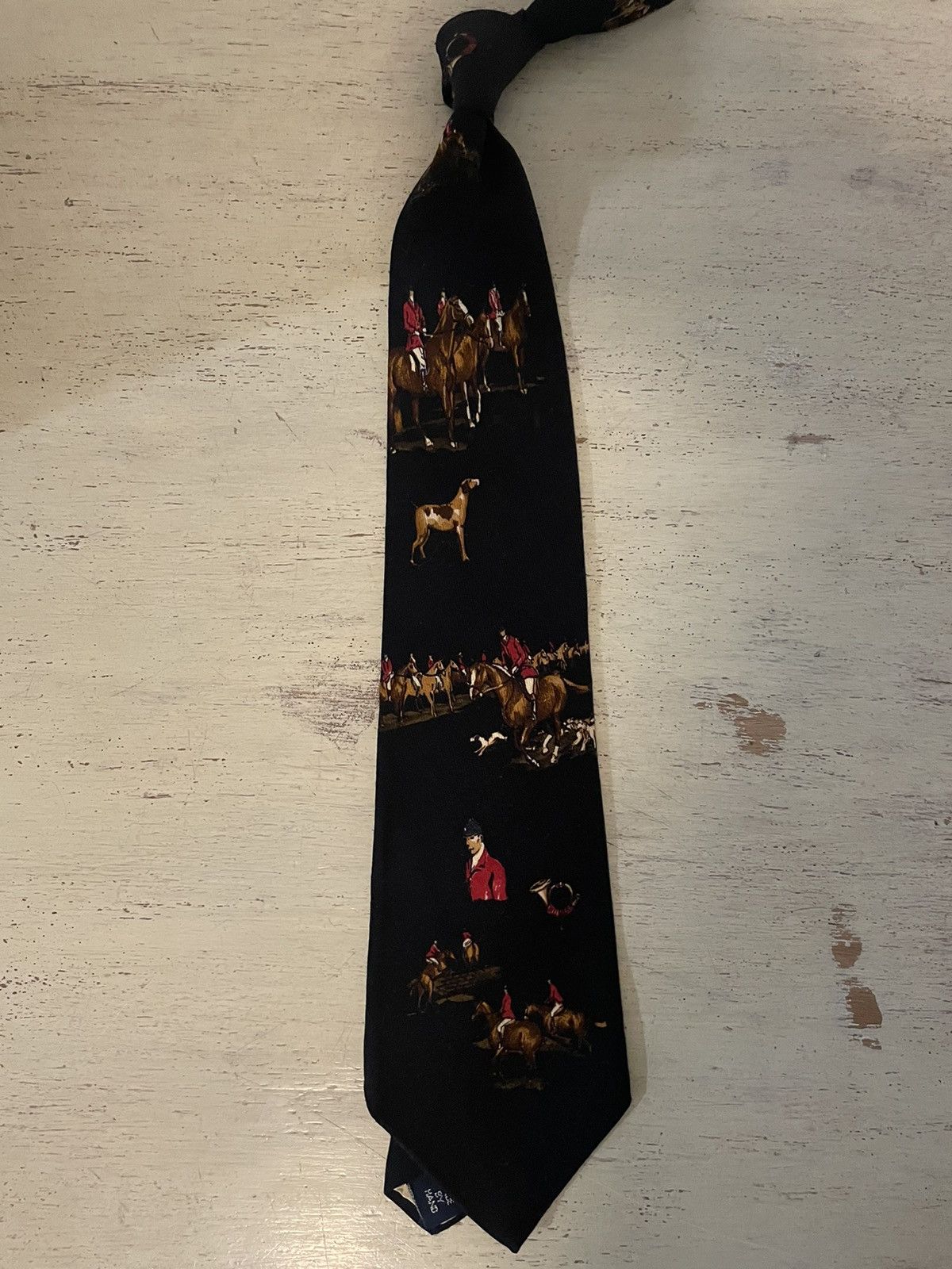 Polo Ralph Lauren × Vintage Rare Fox Hunting Print Wool Tie Size ONE SIZE - 2 Thumbnail