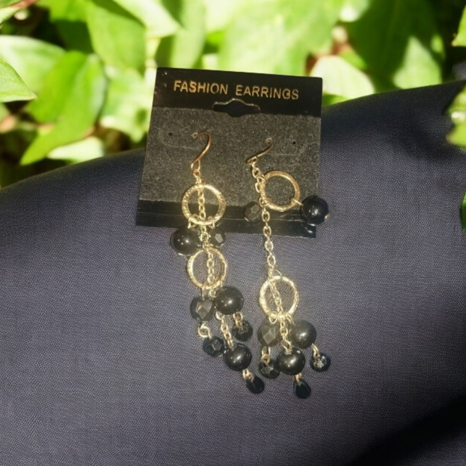 Vintage Black Glass Beaded Earrings Fashion Jewelry Gold Tone Drop D Size ONE SIZE - 1 Thumbnail