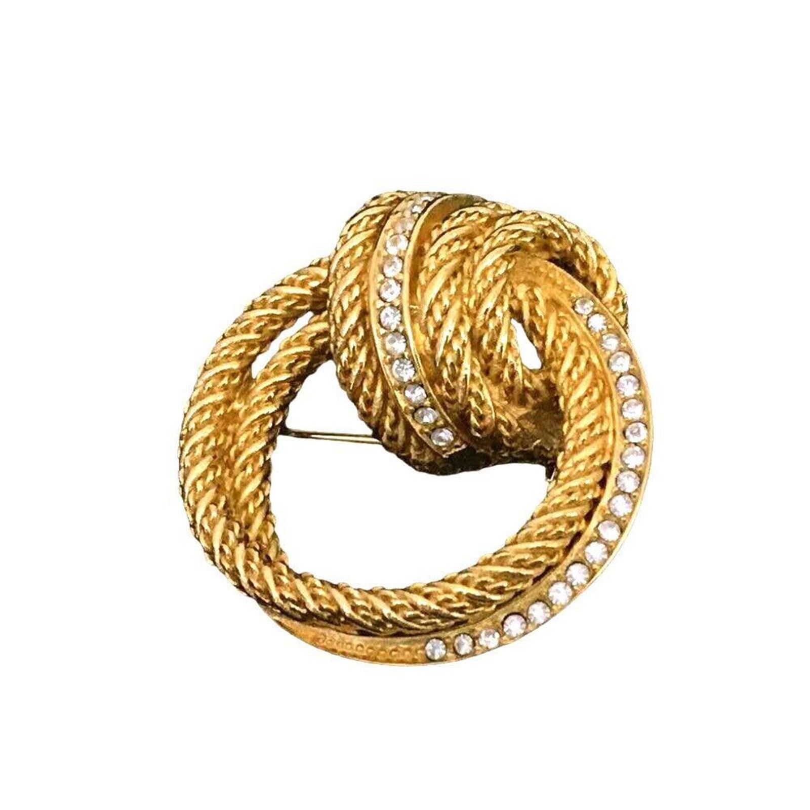 Christian Dior Monsieur Christian Dior Rhinestone Gold Tone Twist Brooch Size ONE SIZE - 1 Thumbnail