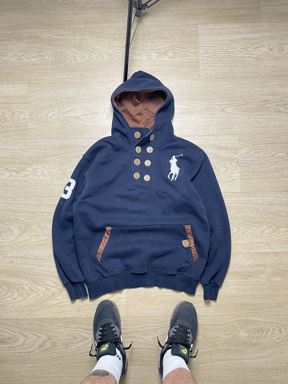 Pre-owned Polo Ralph Lauren X Vintage Polo Ralph Laurent Vintage 90's Baggy Hooded Big Logo Pony 3 In Blue