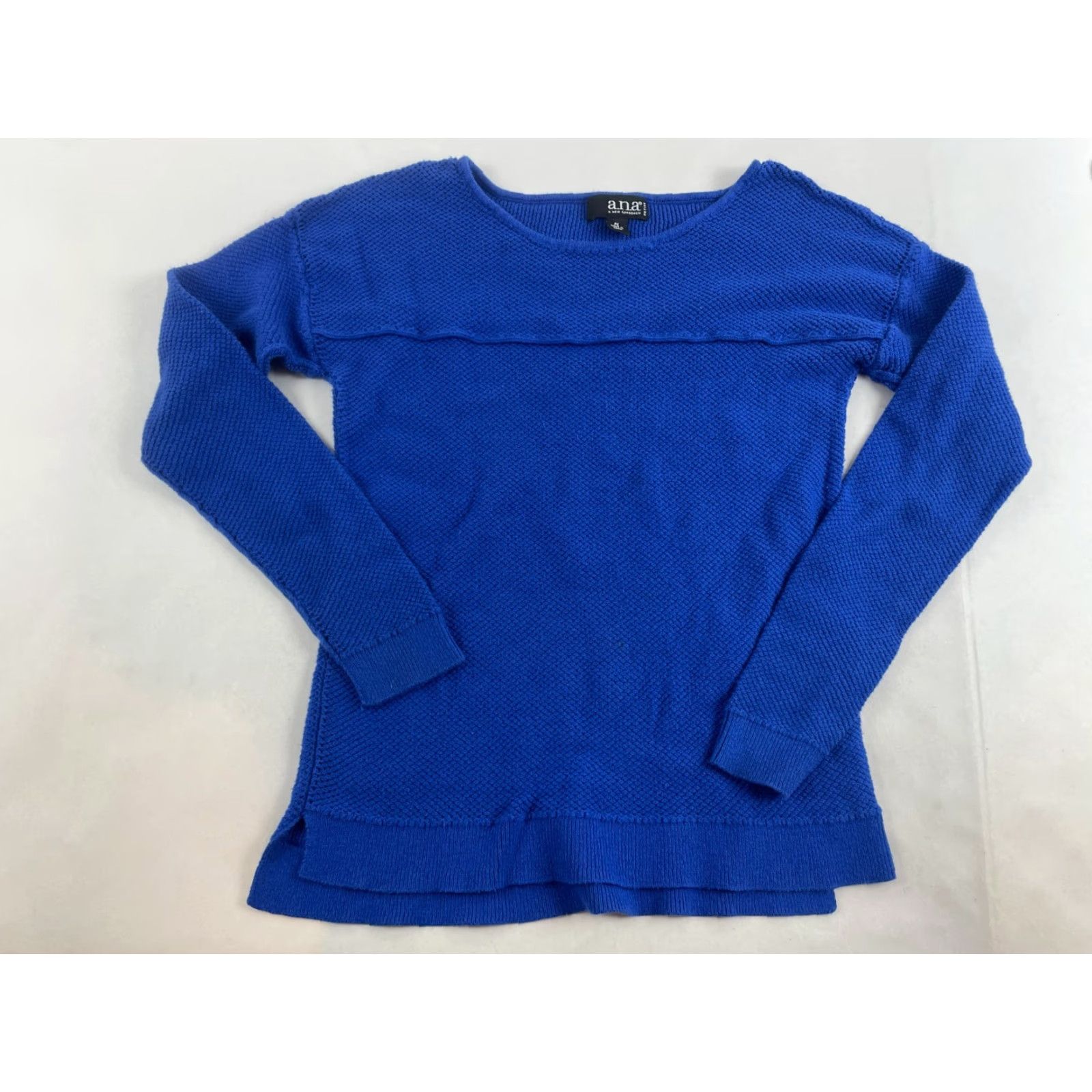 Vintage a.n.a Sweater Womens Petite Small Blue Pullover Knit Long Sleeve Boat Neck Solid Size S / US 4 / IT 40 - 2 Thumbnail