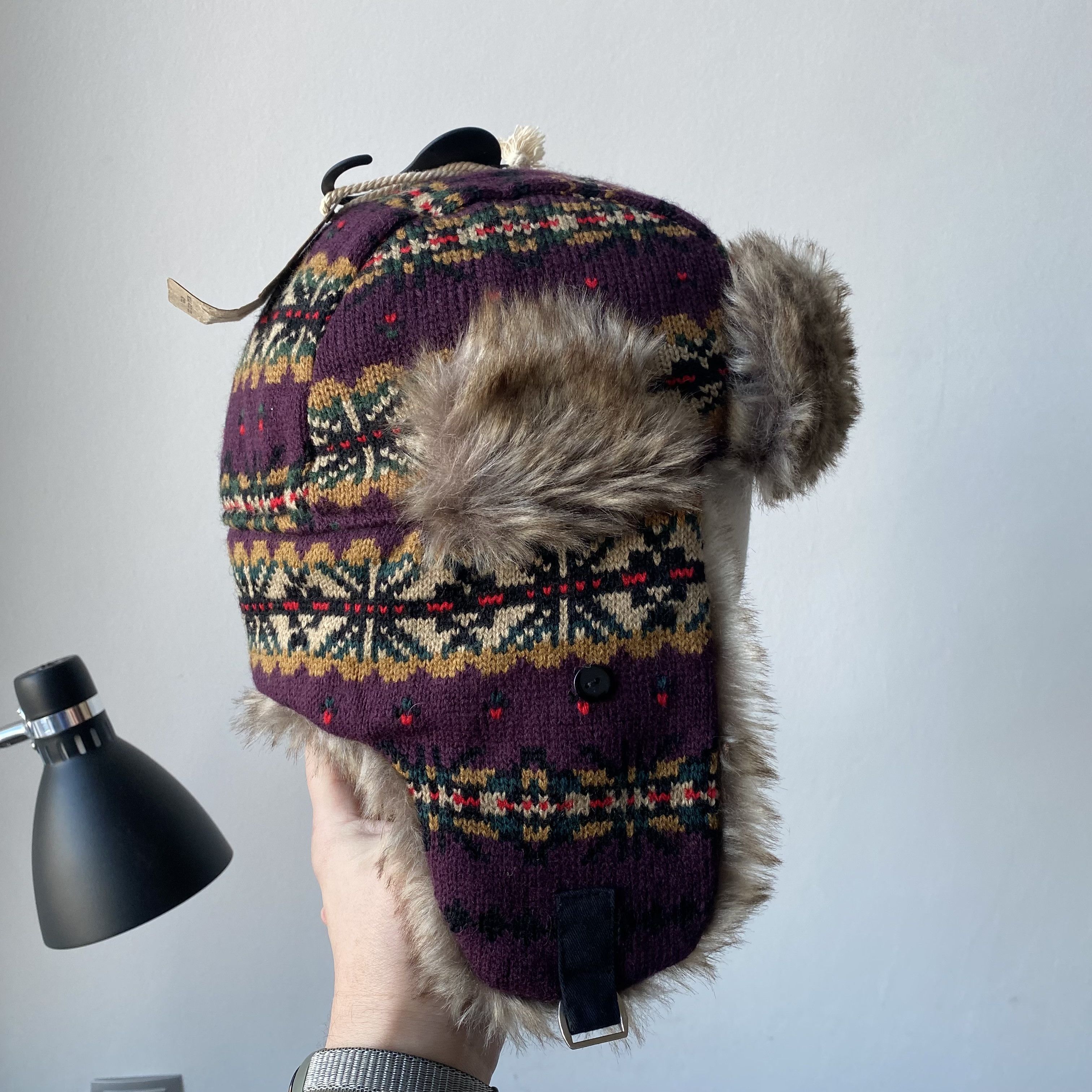 Japanese Brand Knit Trapper Faux Fur Ushanka Winter Hat Y2K Vintage Size ONE SIZE - 2 Thumbnail