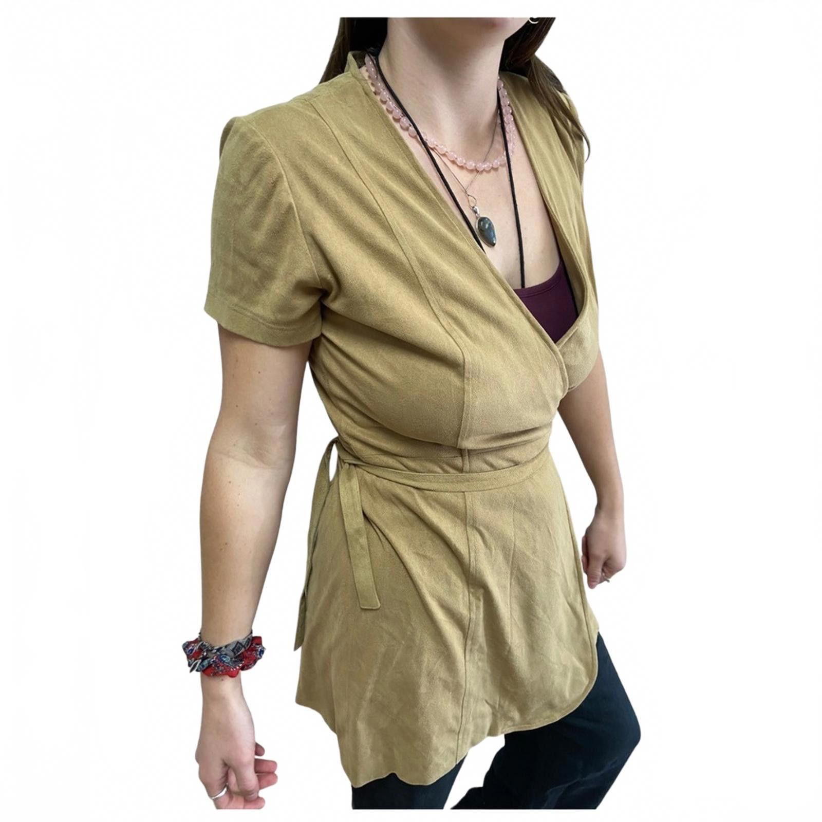 Designer 90s Wayne Rogers 6 Faux Suede Wrap Dress Size M / US 6-8 / IT 42-44 - 5 Thumbnail