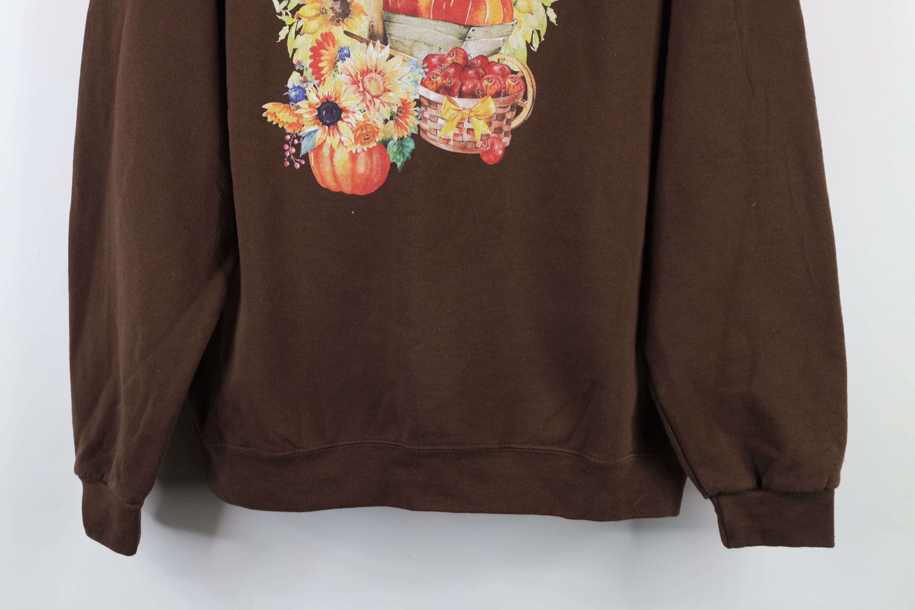 Vintage Vintage 90s Streetwear Flowers Pumpkin Sweatshirt Brown Size L / US 10 / IT 46 - 3 Thumbnail
