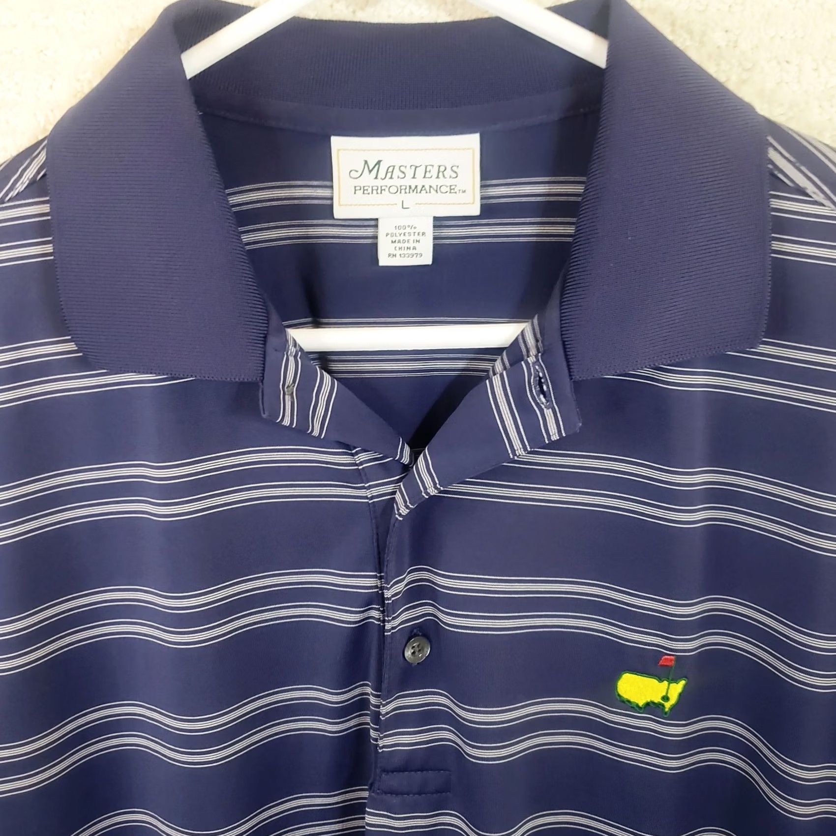 Vintage Masters Performance Golf Polo Shirt Mens L Blue Striped Short Sleeve Embroidery Size US L / EU 52-54 / 3 - 3 Thumbnail