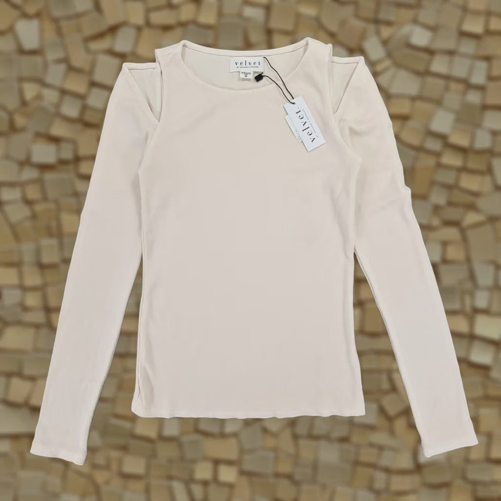 Velvet Velvet by Graham & Spencer Womens Top Ivory XS Emma Cut Out Ribbed T shirt Size XS / US 0-2 / IT 36-38 - 1 Thumbnail