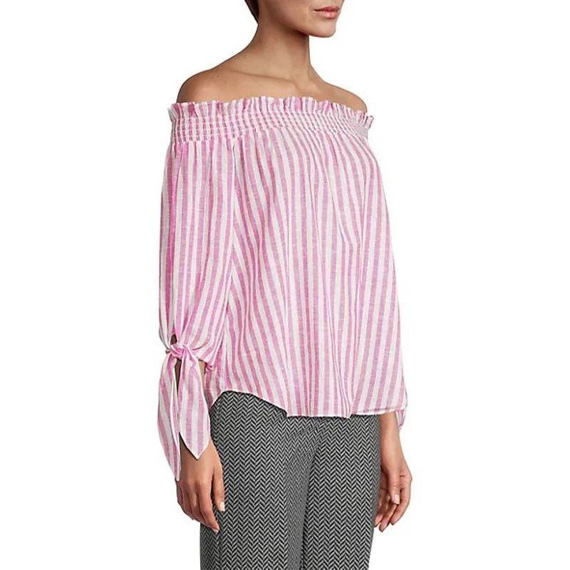 Michael Kors Michael Kors Women Linen Off-the-Shoulder Blouse Top Size XS Size XS / US 0-2 / IT 36-38 - 3 Thumbnail