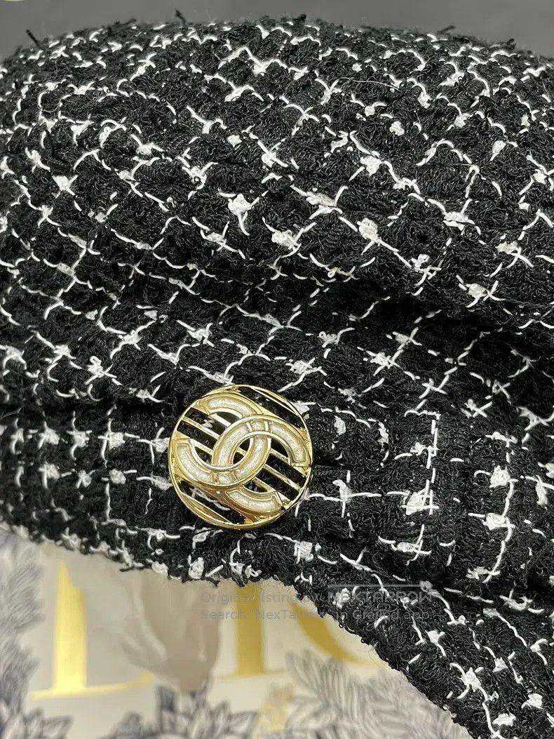 Chanel Chanel SizeL Black and white colour-matched plaid beret new Size ONE SIZE - 4 Thumbnail