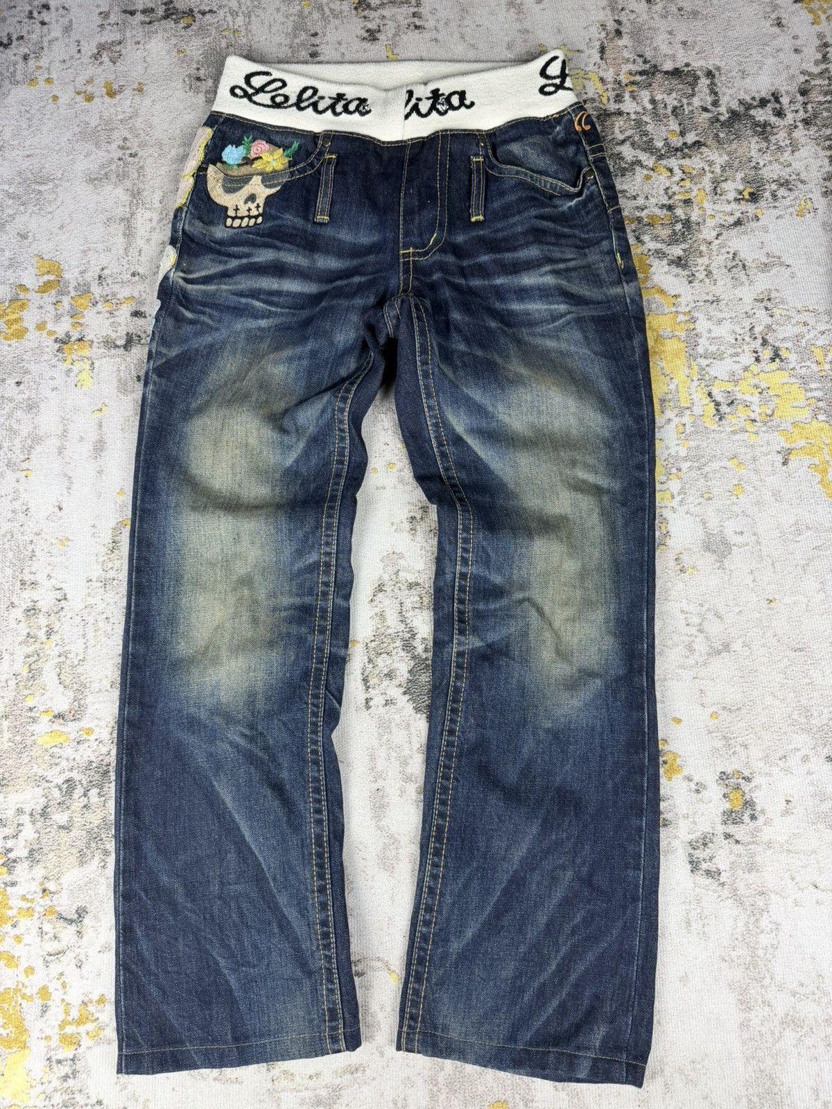 Tornado Mart Rare Lolita Yoshitomo Nara Skull Jeans Size US 29 - 3 Thumbnail