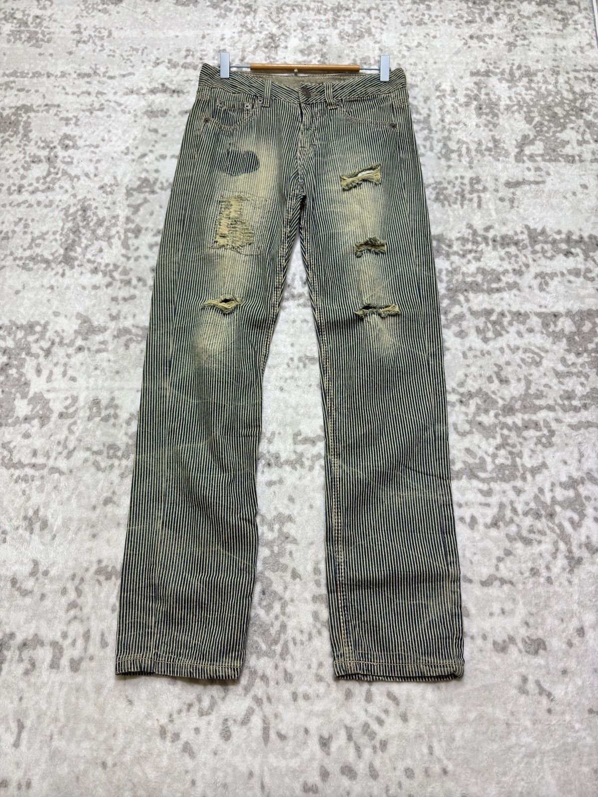 Vintage Japanese Archive Hickory Stripe Distressed Denim Size US 28 / EU 44 - 1 Thumbnail