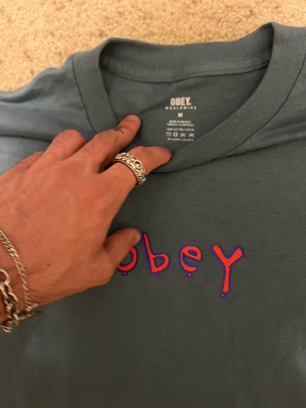 Obey × Supreme Blue/Grey Obey acid logo tee Size US M / EU 48-50 / 2 - 2 Thumbnail